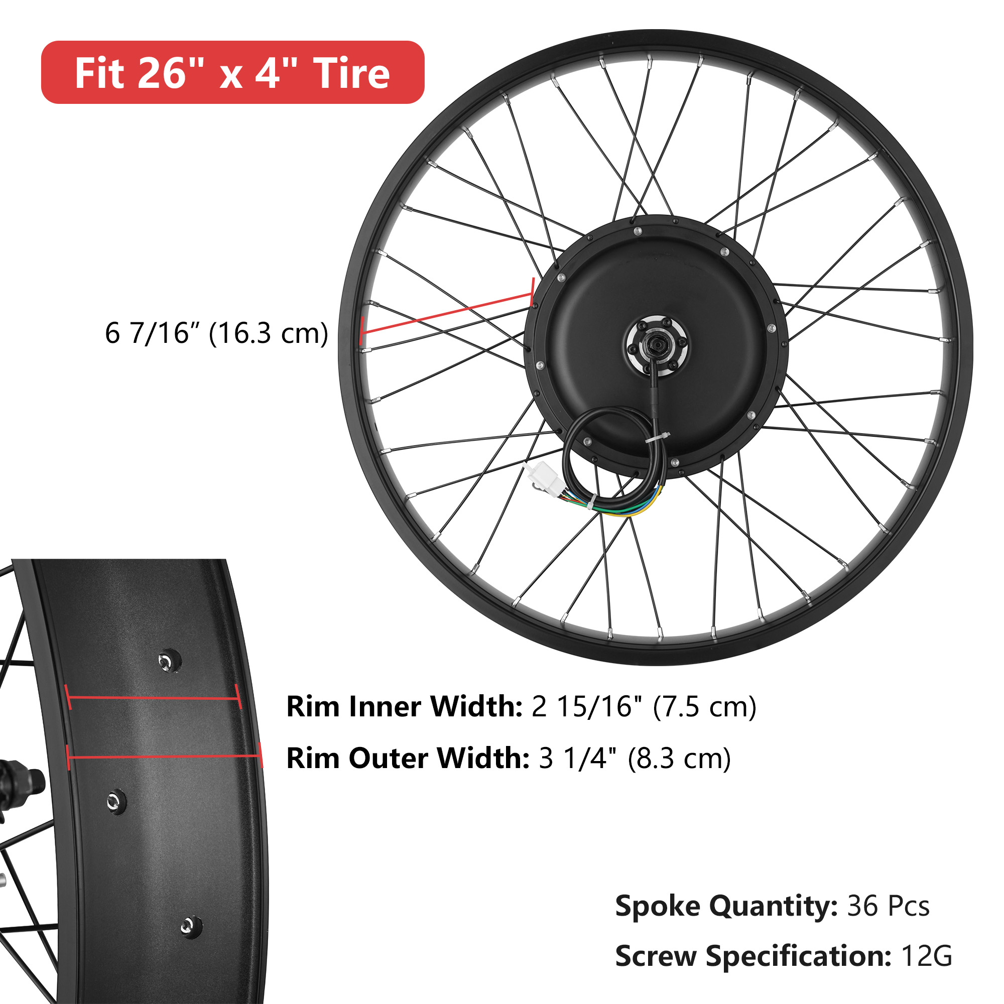 Yescom 20"x4"/26"x4" Fat Tire 48V Ebike Front/Rear Wheel Bicycle Conversion Kit - Picture 21 of 31