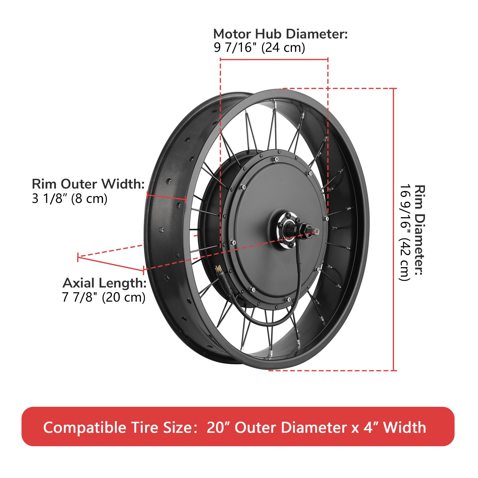 Yescom 20"x4"/26"x4" Fat Tire 48V Ebike Front/Rear Wheel Bicycle Conversion Kit - Picture 5 of 31