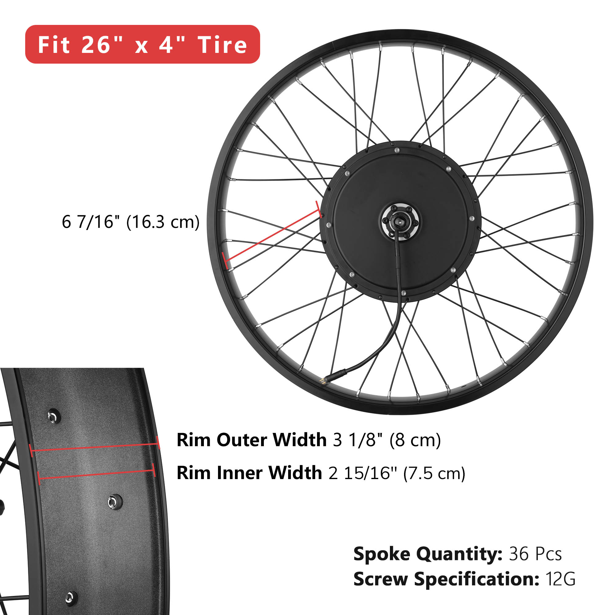 Yescom 20"x4"/26"x4" Fat Tire 48V Ebike Front/Rear Wheel Bicycle Conversion Kit - Picture 11 of 31