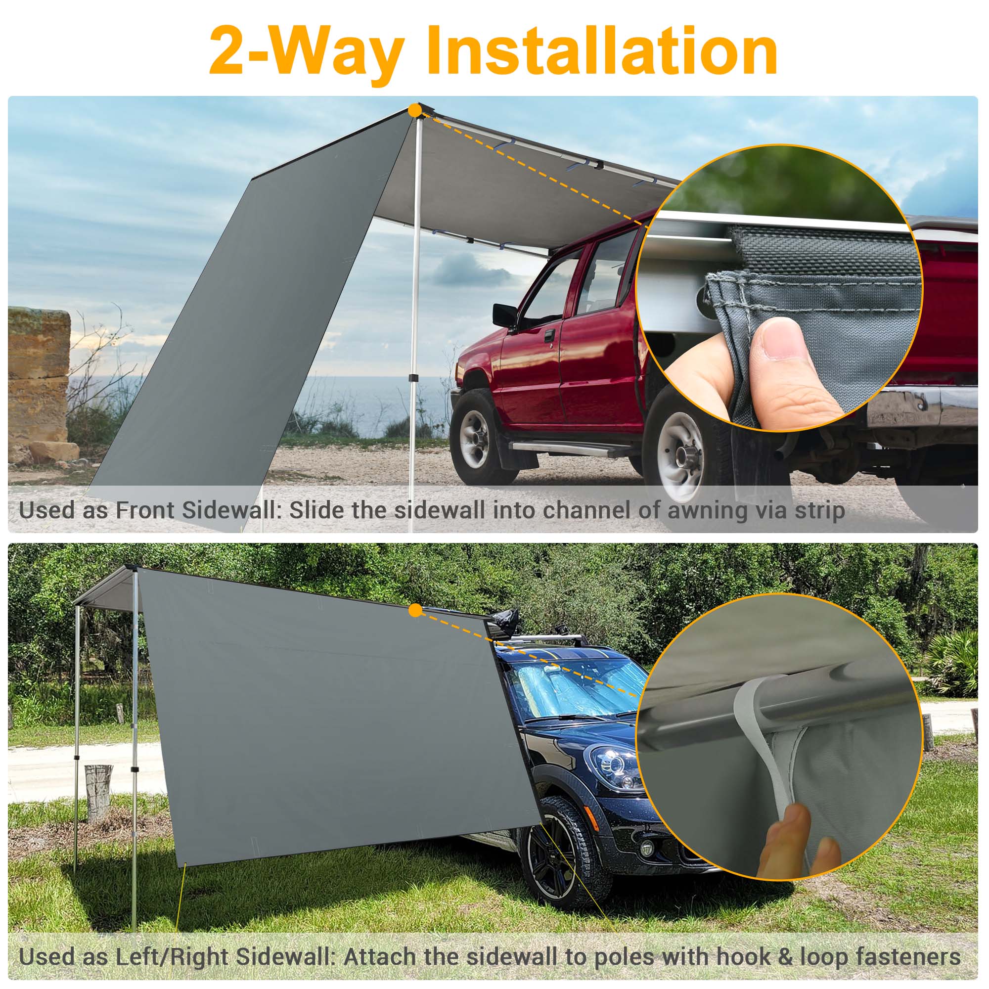 Apluschoice RV Awning Side Wall for Car Side Awning Rooftop Tent UV50+ SUV Truck - Picture 5 of 10