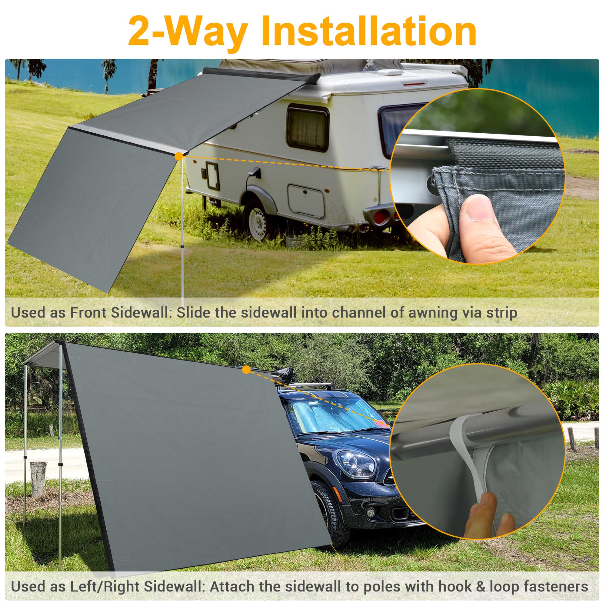 Apluschoice RV Awning Side Wall for Car Side Awning Rooftop Tent UV50+ SUV Truck - Picture 10 of 10