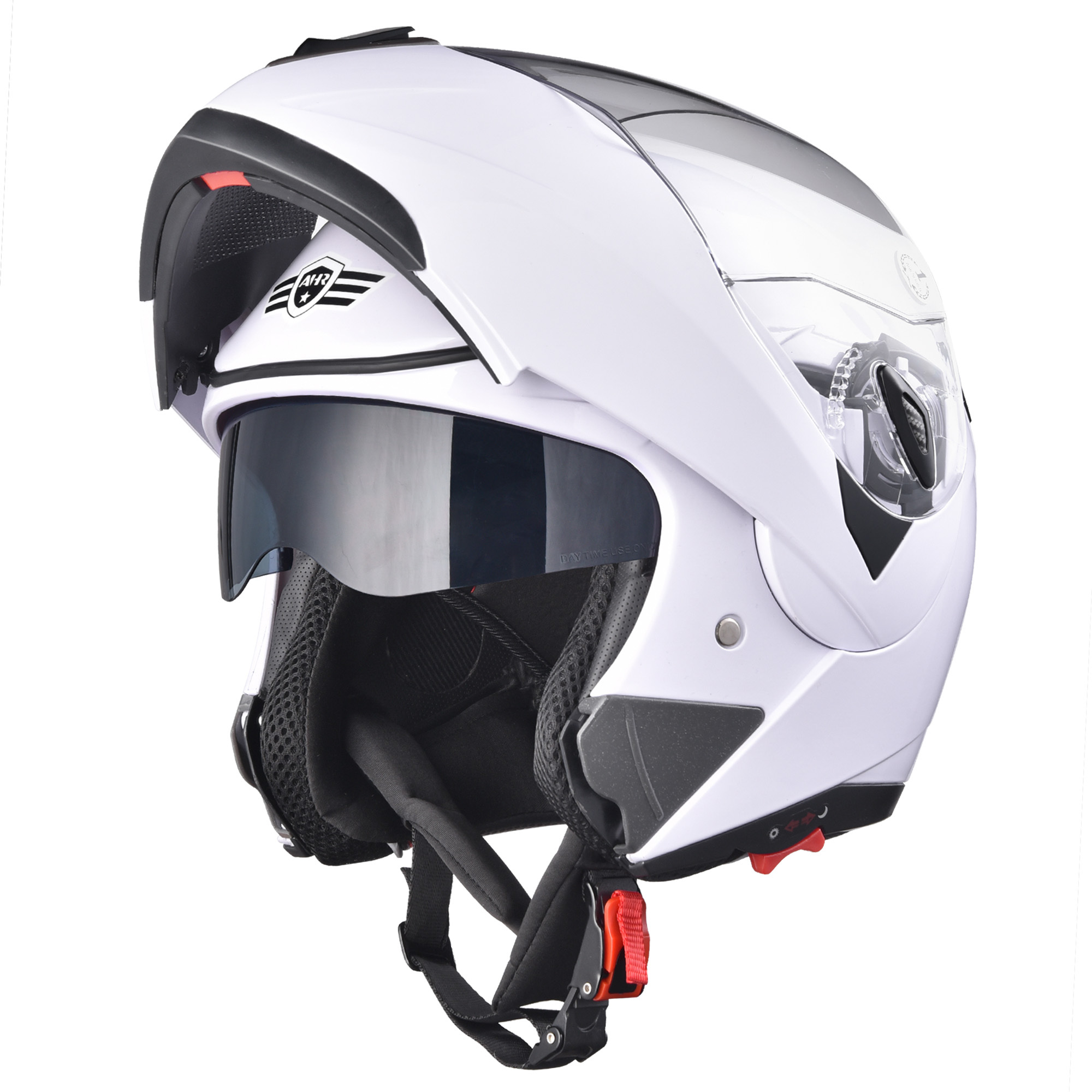 Type & Color:Size L & White:AHR Modular Full Face Motorcycle Helmet Flip up Dual Visor Motocross DOT M/L/XL