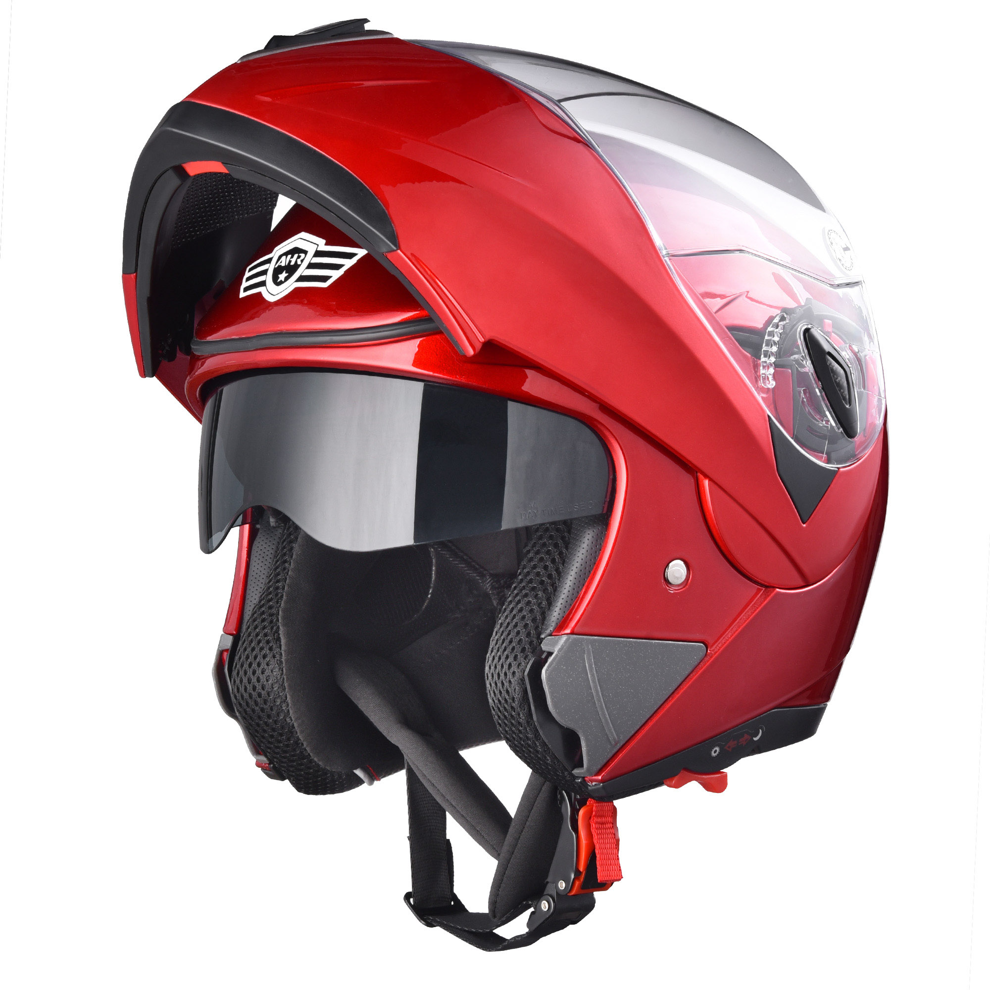 Type & Color:Size L & Red:AHR Modular Full Face Motorcycle Helmet Flip up Dual Visor Motocross DOT M/L/XL