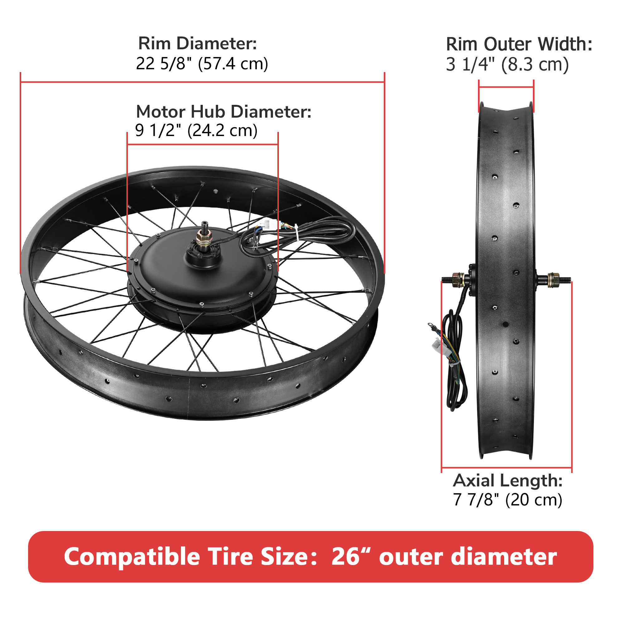 Yescom 20"x4"/26"x4" Fat Tire 48V Ebike Front/Rear Wheel Bicycle Conversion Kit - Picture 14 of 31
