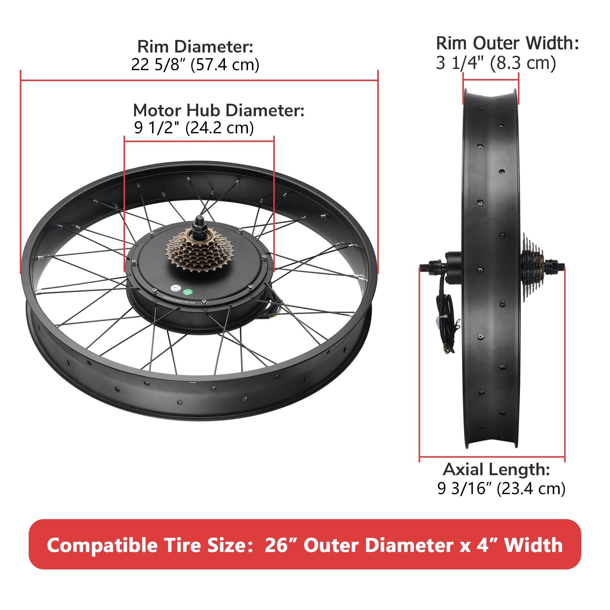 Yescom 20"x4"/26"x4" Fat Tire 48V Ebike Front/Rear Wheel Bicycle Conversion Kit - Picture 19 of 31