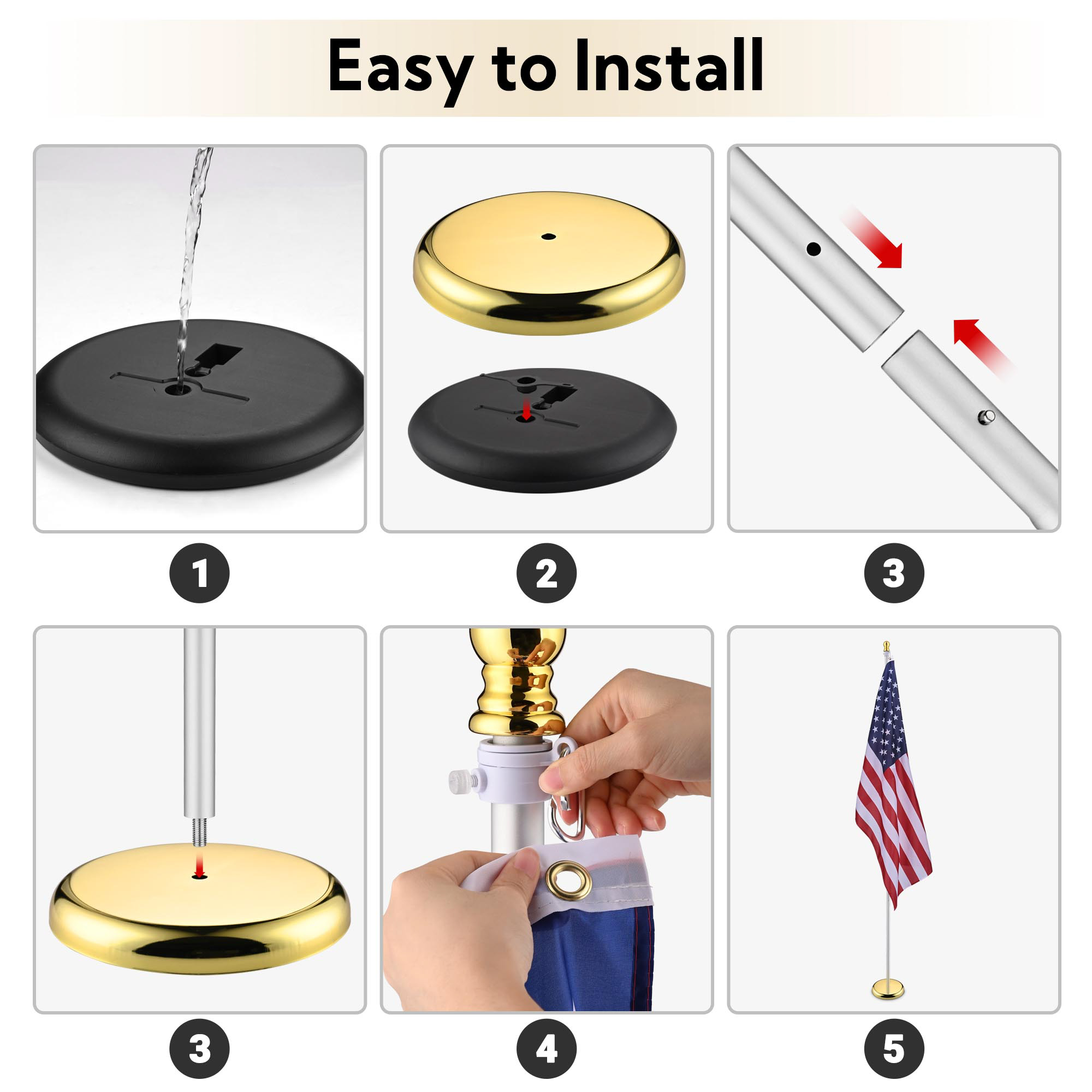 6/8 Fuß Abschnitt Flaggenmast Kit Gold Ball/Adler Topper Basis für 3x5 Fuß US-Flagge - Bild 10 von 10