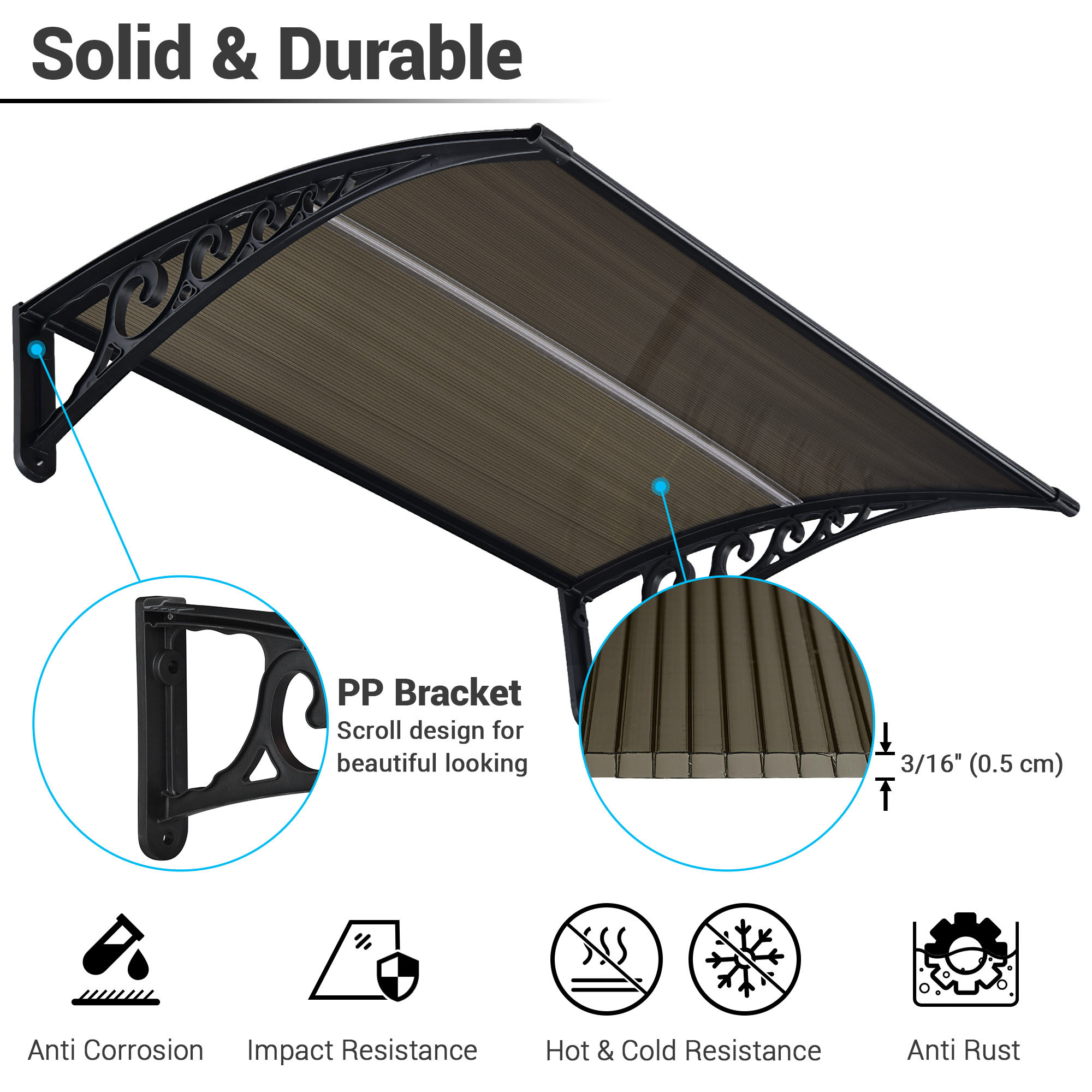 Window Awning Door Canopy Rain Cover UV Protect Polycarbonate - Picture 14 of 20
