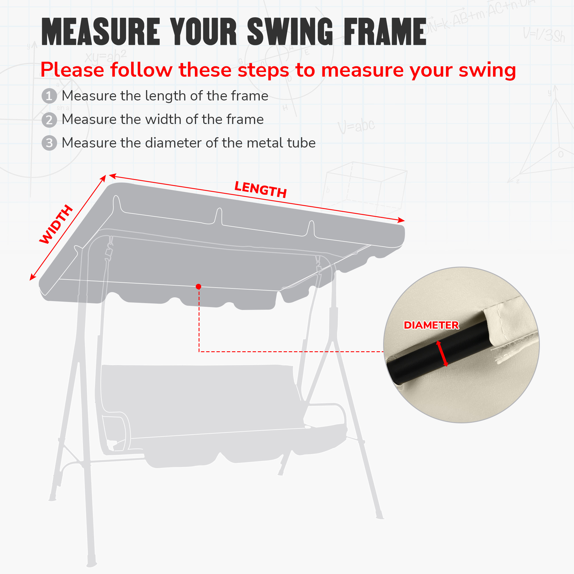 76"x44" Outdoor Patio Swing Canopy Top Replacement Cover Garden UV30+ 180gsm