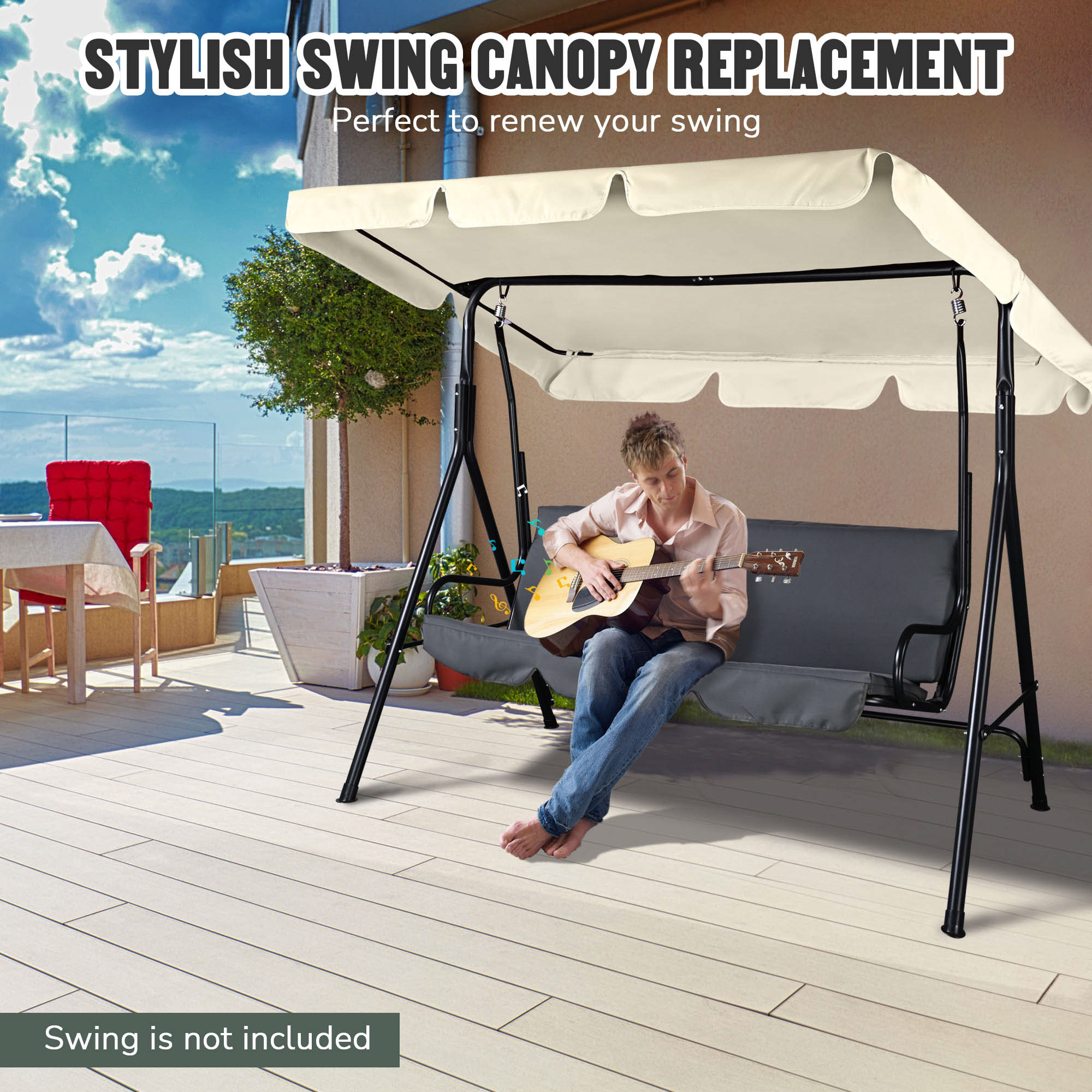 76"x44" Outdoor Patio Swing Canopy Top Replacement Cover Garden UV30+ 180gsm