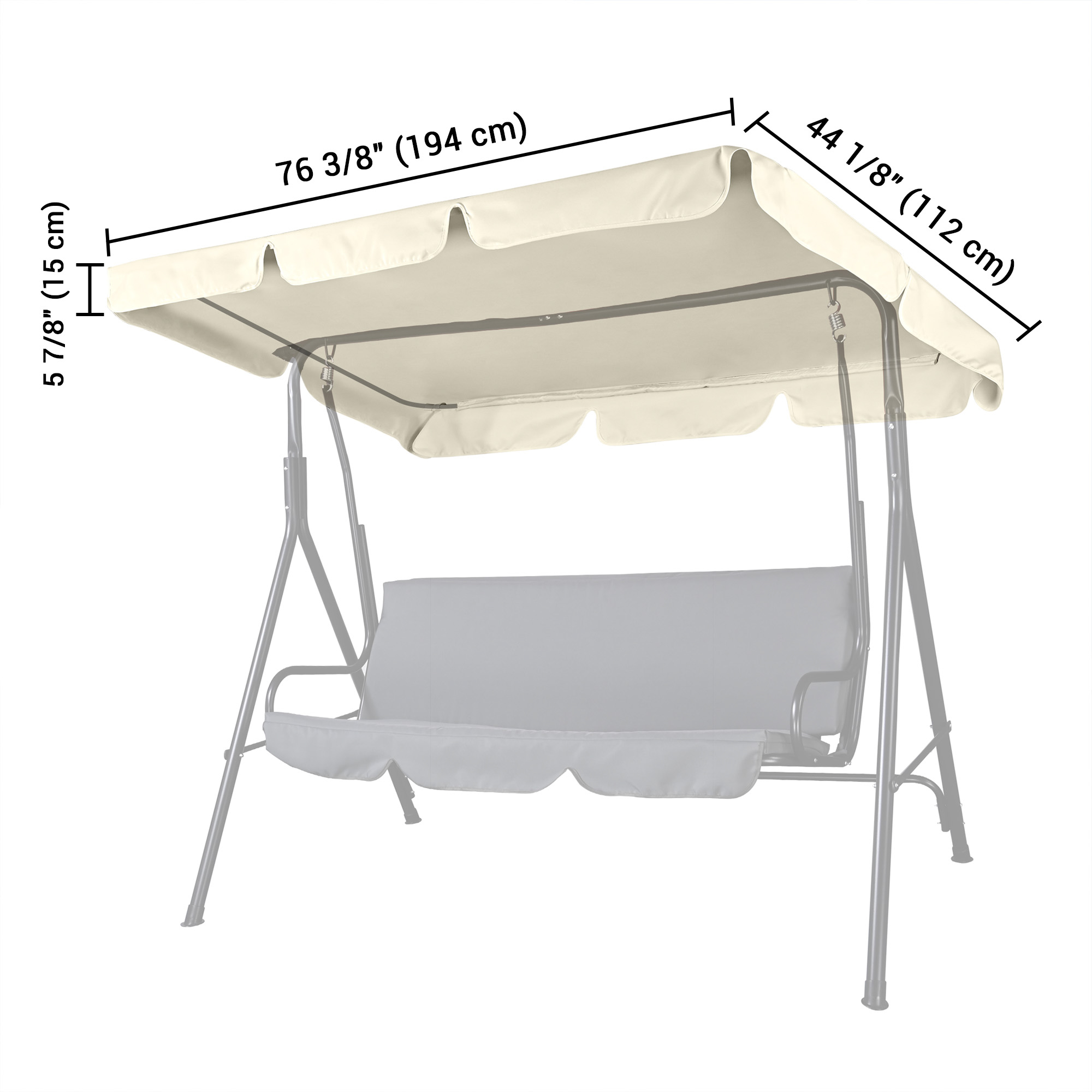 76"x44" Outdoor Patio Swing Canopy Top Replacement Cover Garden UV30+ 180gsm