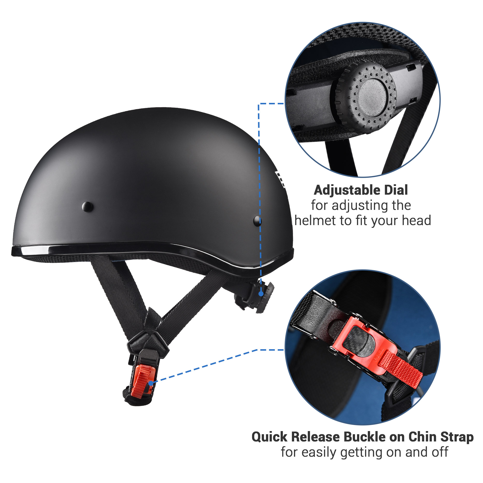 AHR Half Face Motorcycle Helmet Bike Chopper Cruiser Scooter DOT Approved - Bild 25 von 25