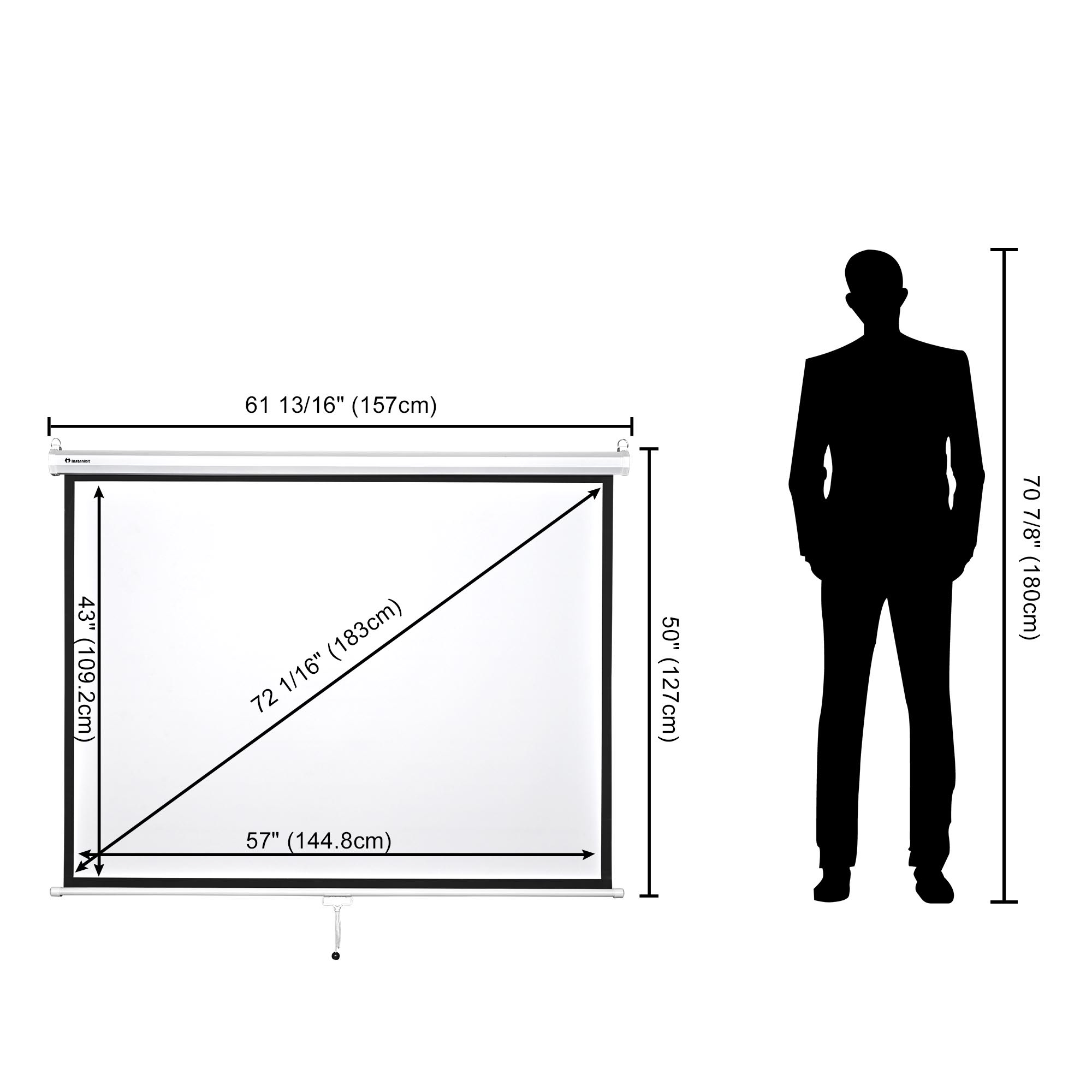 Instahibit 72" Manual Pull Down Projector Projection Screen Home Movie 16:9 4:3 - Picture 8 of 11