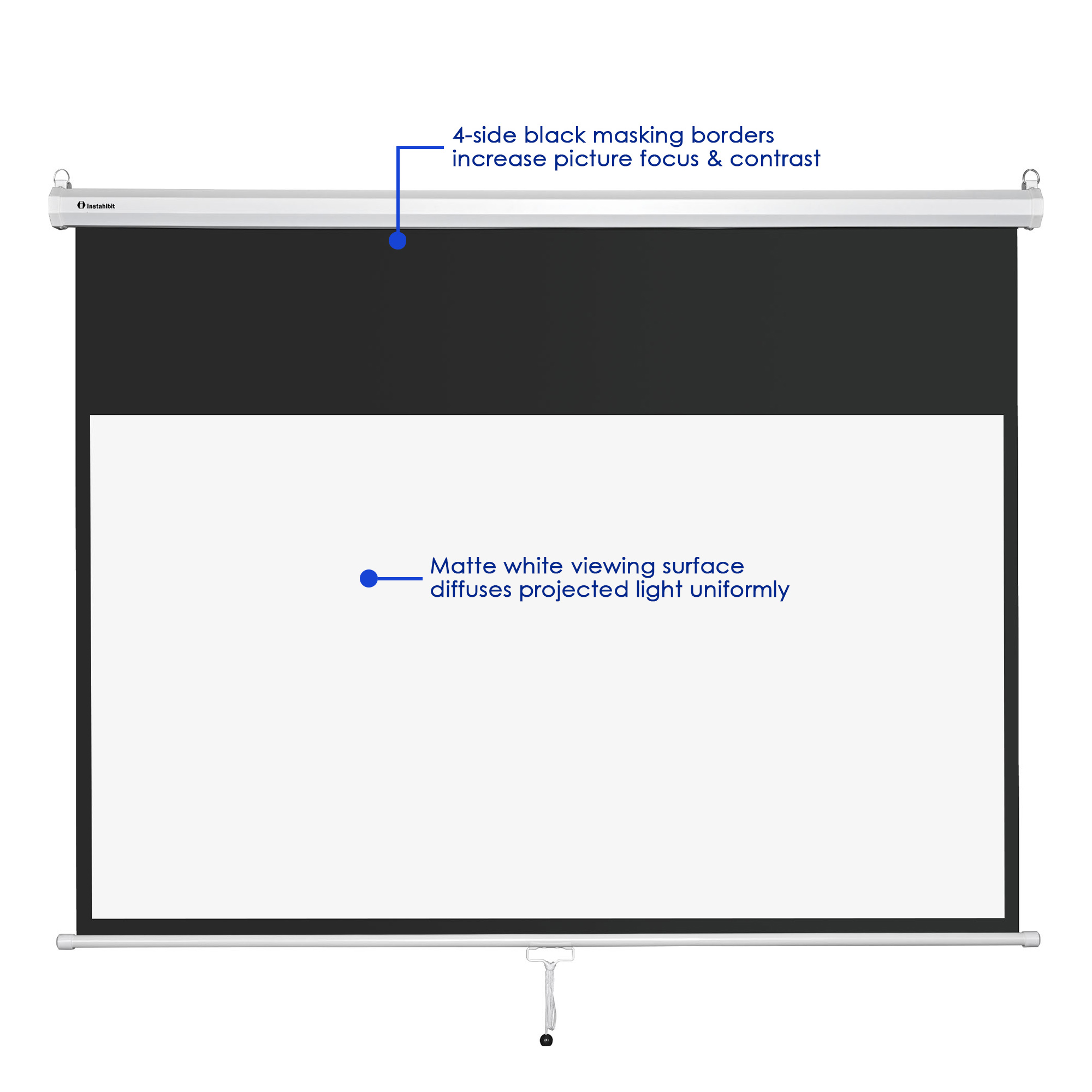 Instahibit 72" Manual Pull Down Projector Projection Screen Home Movie 16:9 4:3 - Picture 6 of 11