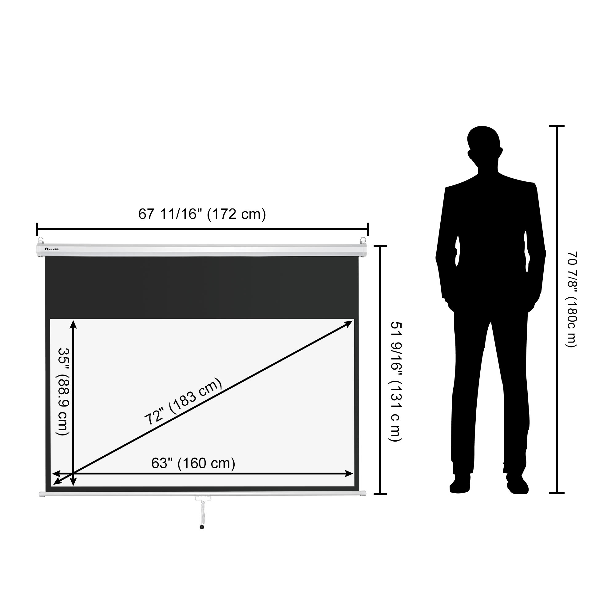Instahibit 72" Manual Pull Down Projector Projection Screen Home Movie 16:9 4:3 - Picture 4 of 11