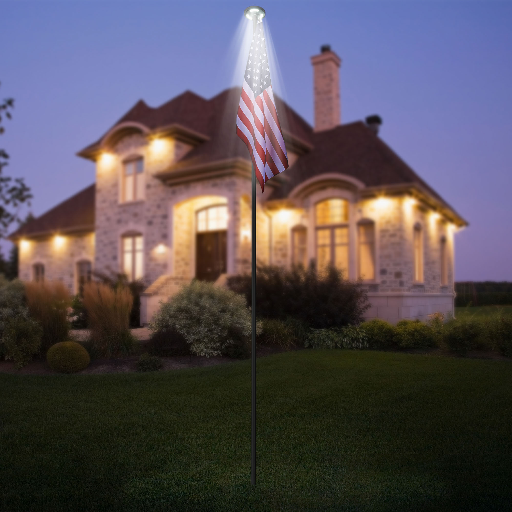 Yescom Flag Pole Kit Heavy Duty Aluminum Flagpole US Flag+Ball Top LED Solar - Picture 37 of 55