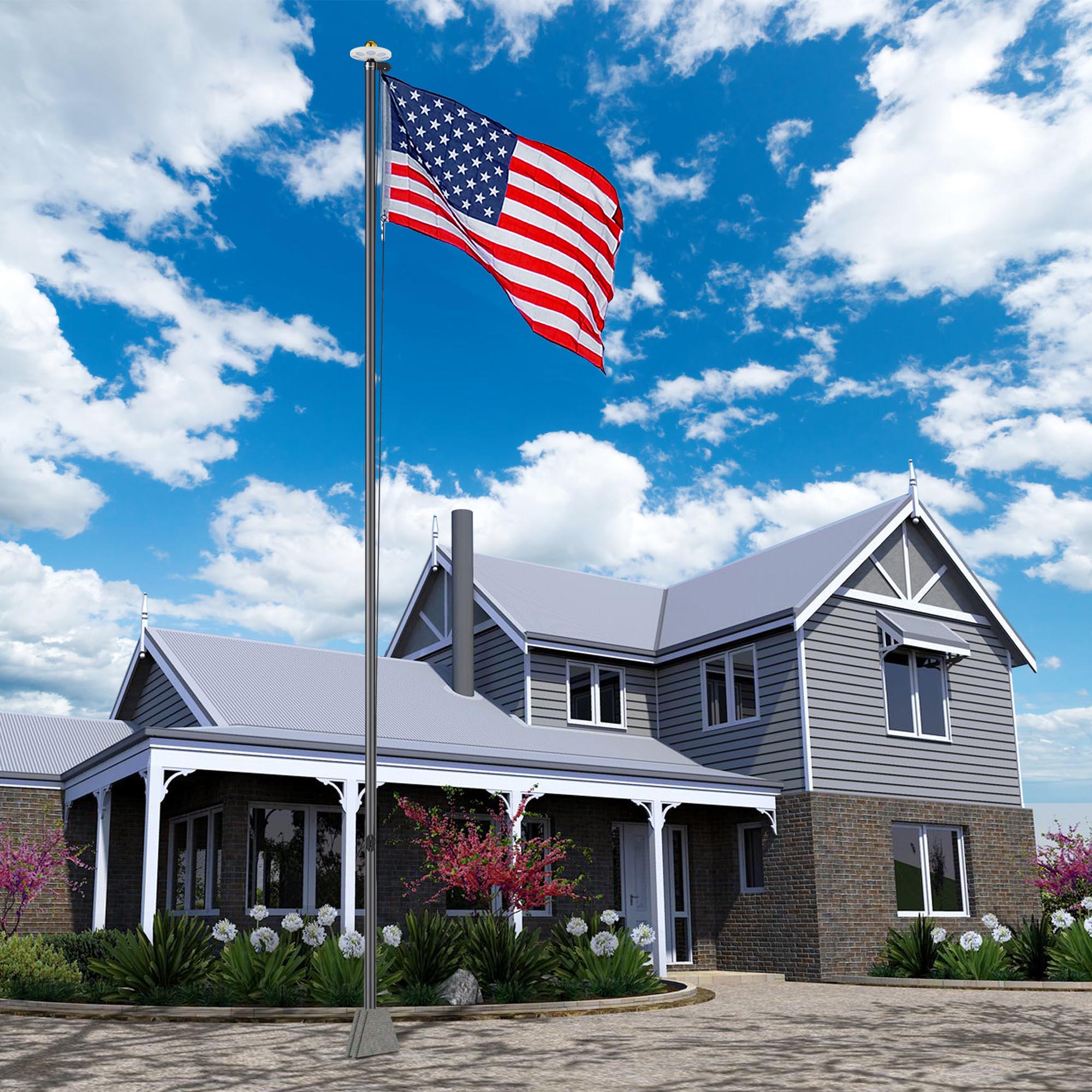 Yescom Flag Pole Kit Heavy Duty Aluminum Flagpole US Flag+Ball Top LED Solar - Picture 45 of 55