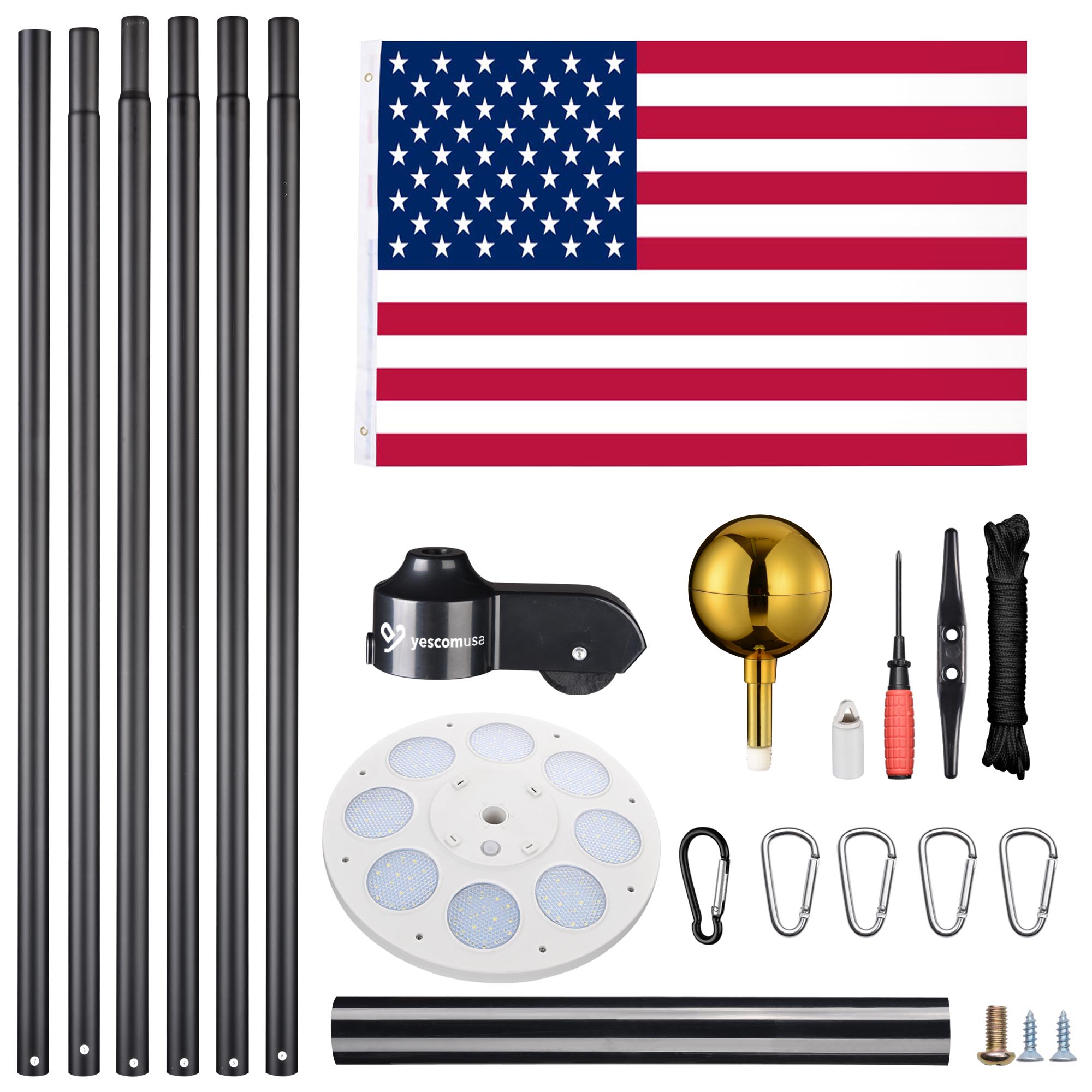 Yescom Flag Pole Kit Heavy Duty Aluminum Flagpole US Flag+Ball Top LED Solar - Picture 42 of 55