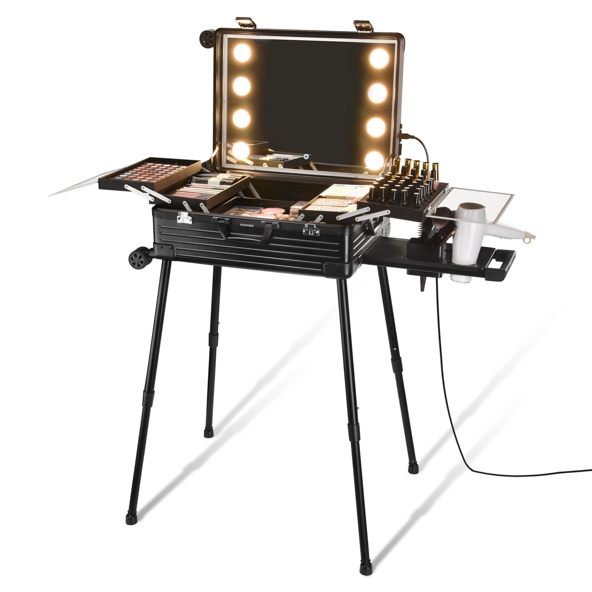 Estuche de Maquillaje con Ruedas Byootique Espejo Iluminado con LED Cosméticos Carro de Viaje - Imagen 11 de 15