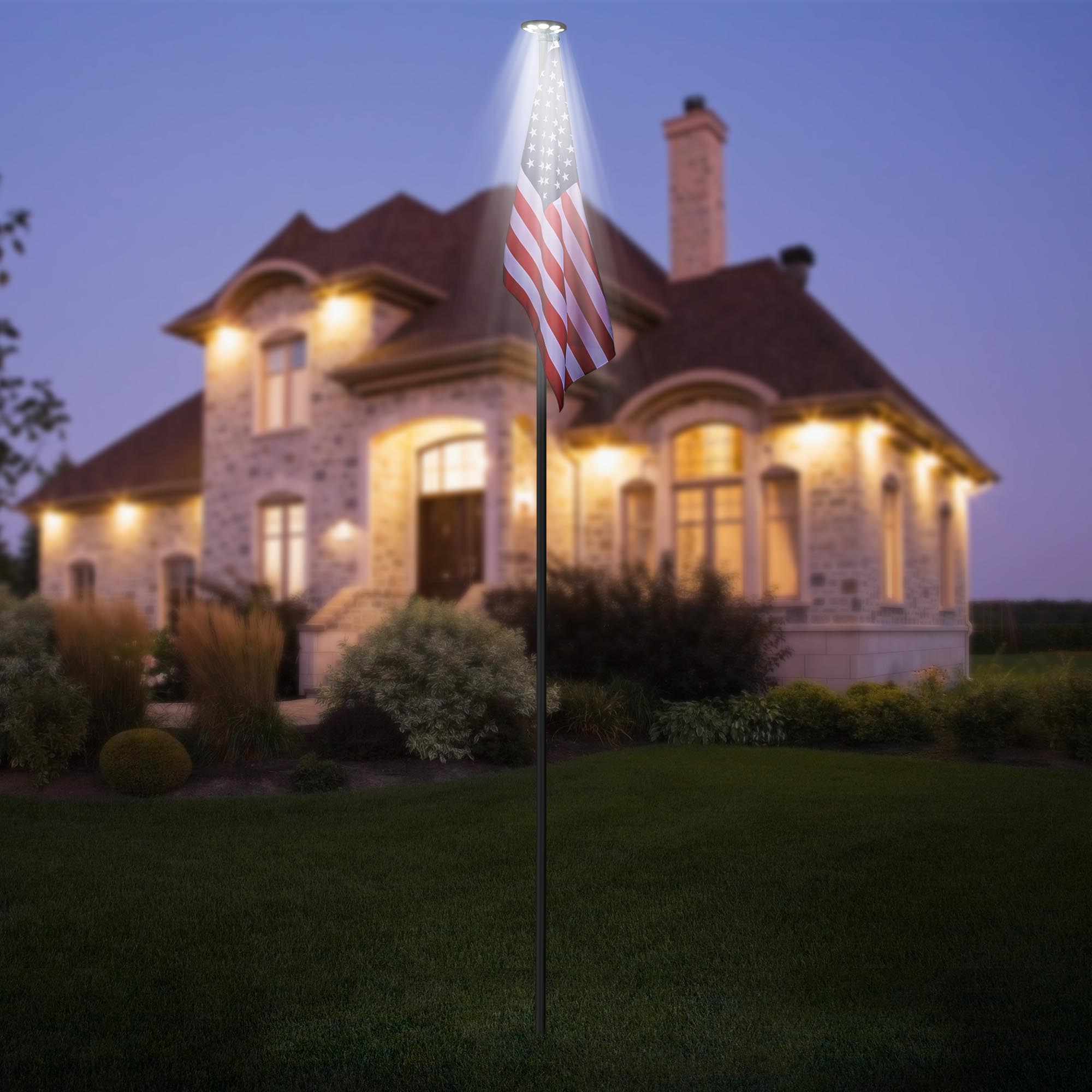 Yescom Flag Pole Kit Heavy Duty Aluminum Flagpole US Flag+Ball Top LED Solar - Picture 22 of 55