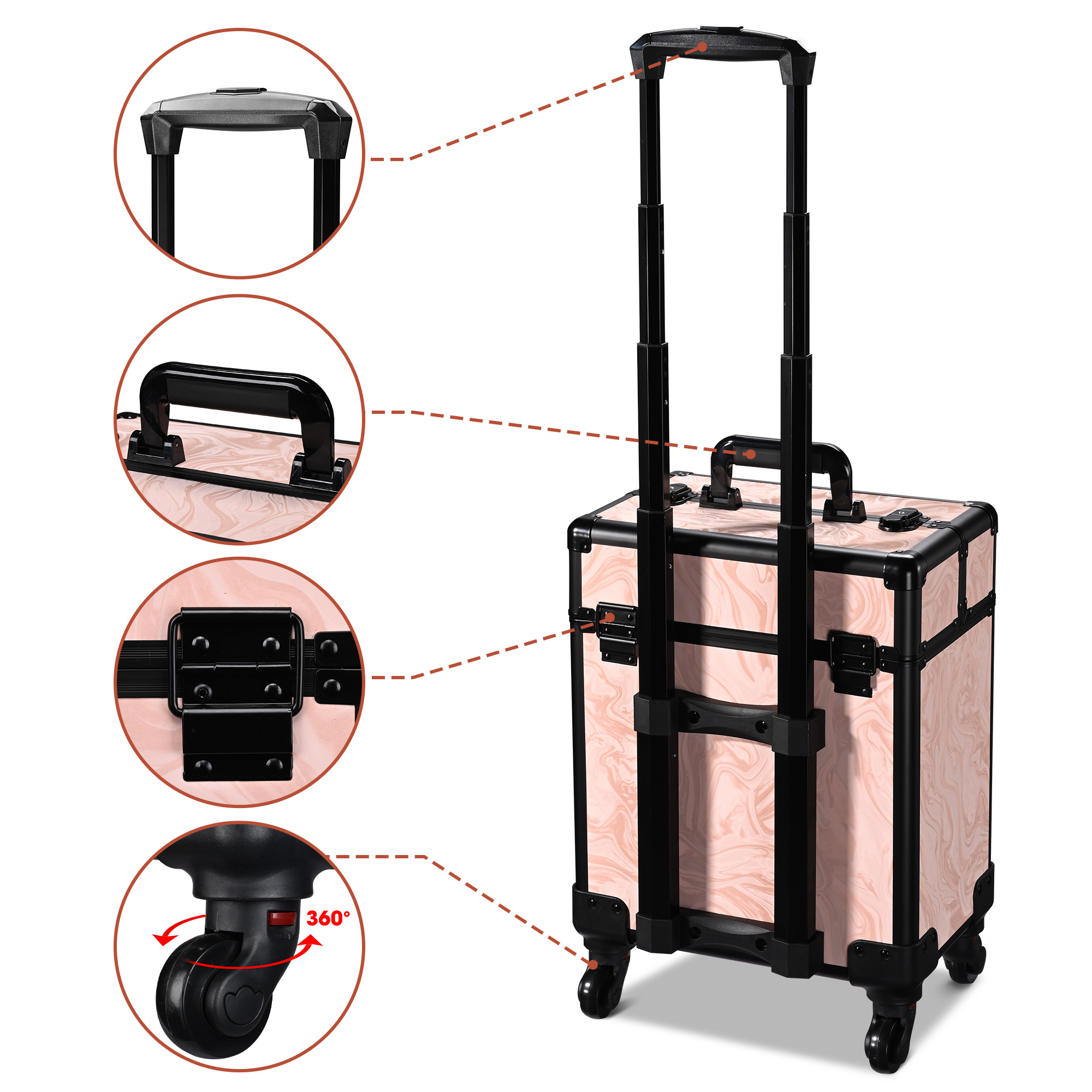 Byootique Rolling Makeup Train Case Cosmetic Trolley Organizer Salon - Picture 18 of 20