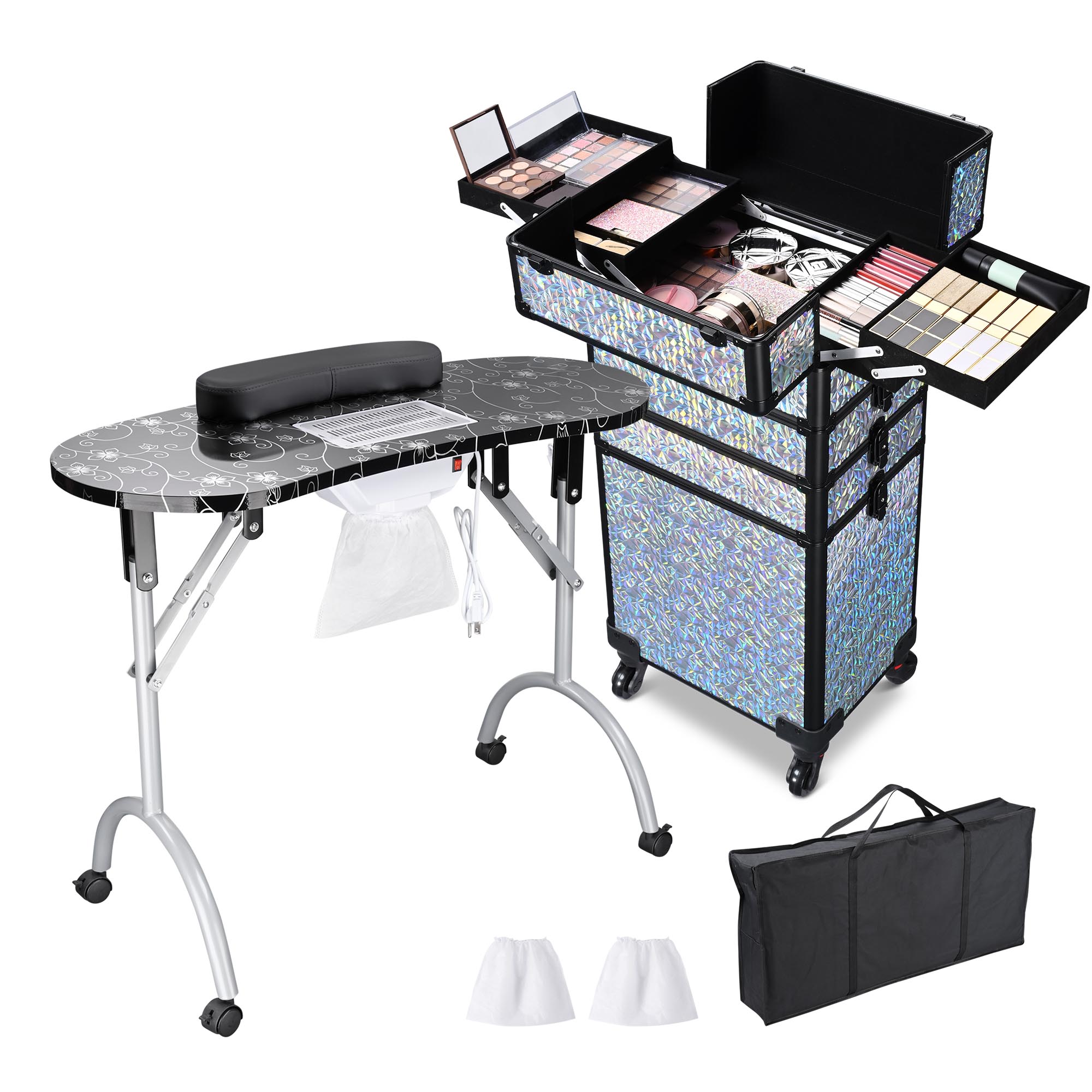Byootique Mesa de Uñas de Manicura Plegable 4 en 1 Estuche de Tren de Maquillaje Rodante - Imagen 33 de 40