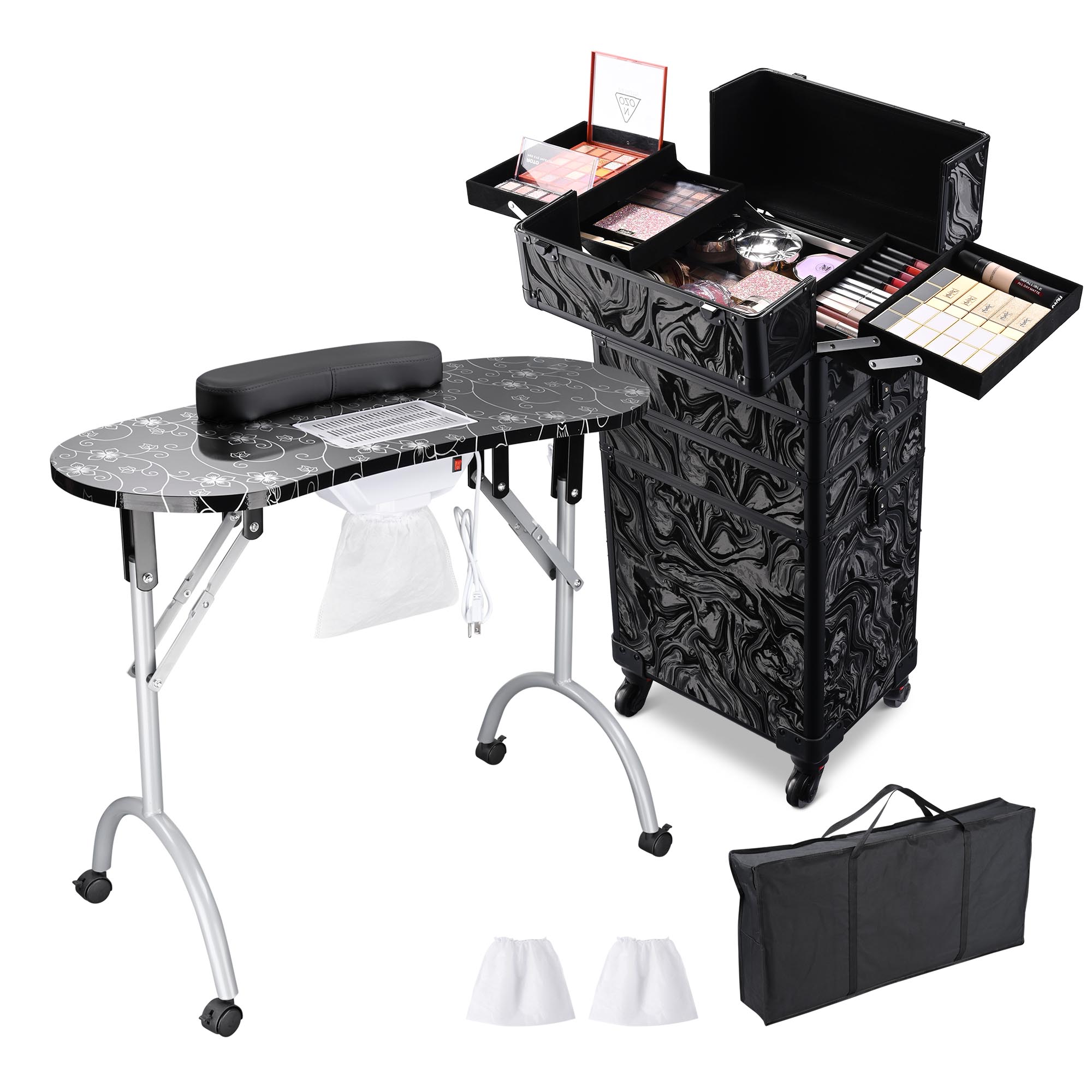 Byootique Mesa de Uñas de Manicura Plegable 4 en 1 Estuche de Tren de Maquillaje Rodante - Imagen 23 de 40