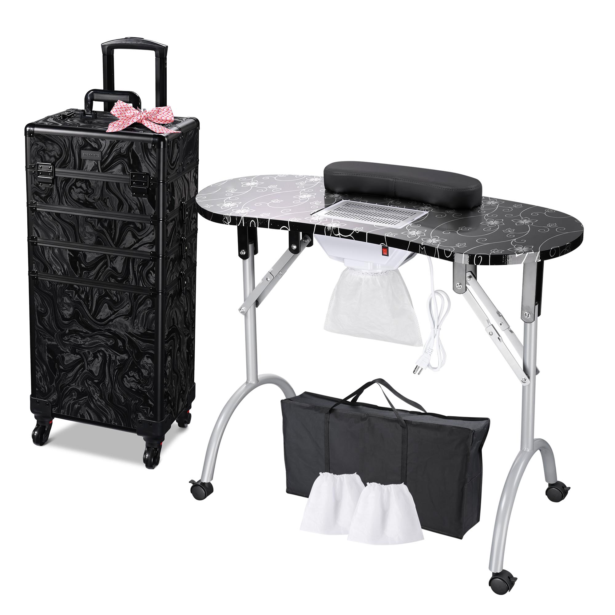 Byootique Mesa de Uñas de Manicura Plegable 4 en 1 Estuche de Tren de Maquillaje Rodante - Imagen 21 de 40