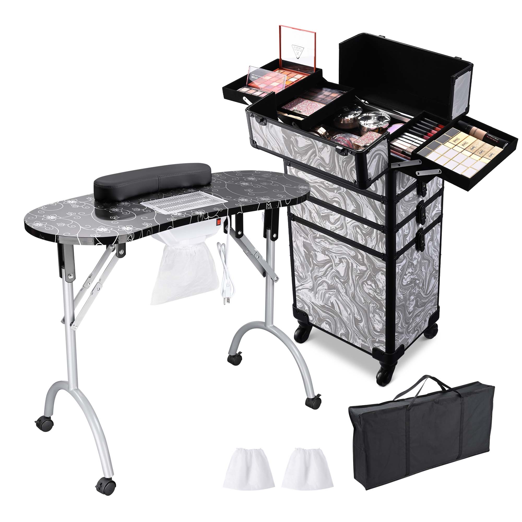 Byootique Mesa de Uñas de Manicura Plegable 4 en 1 Estuche de Tren de Maquillaje Rodante - Imagen 13 de 40