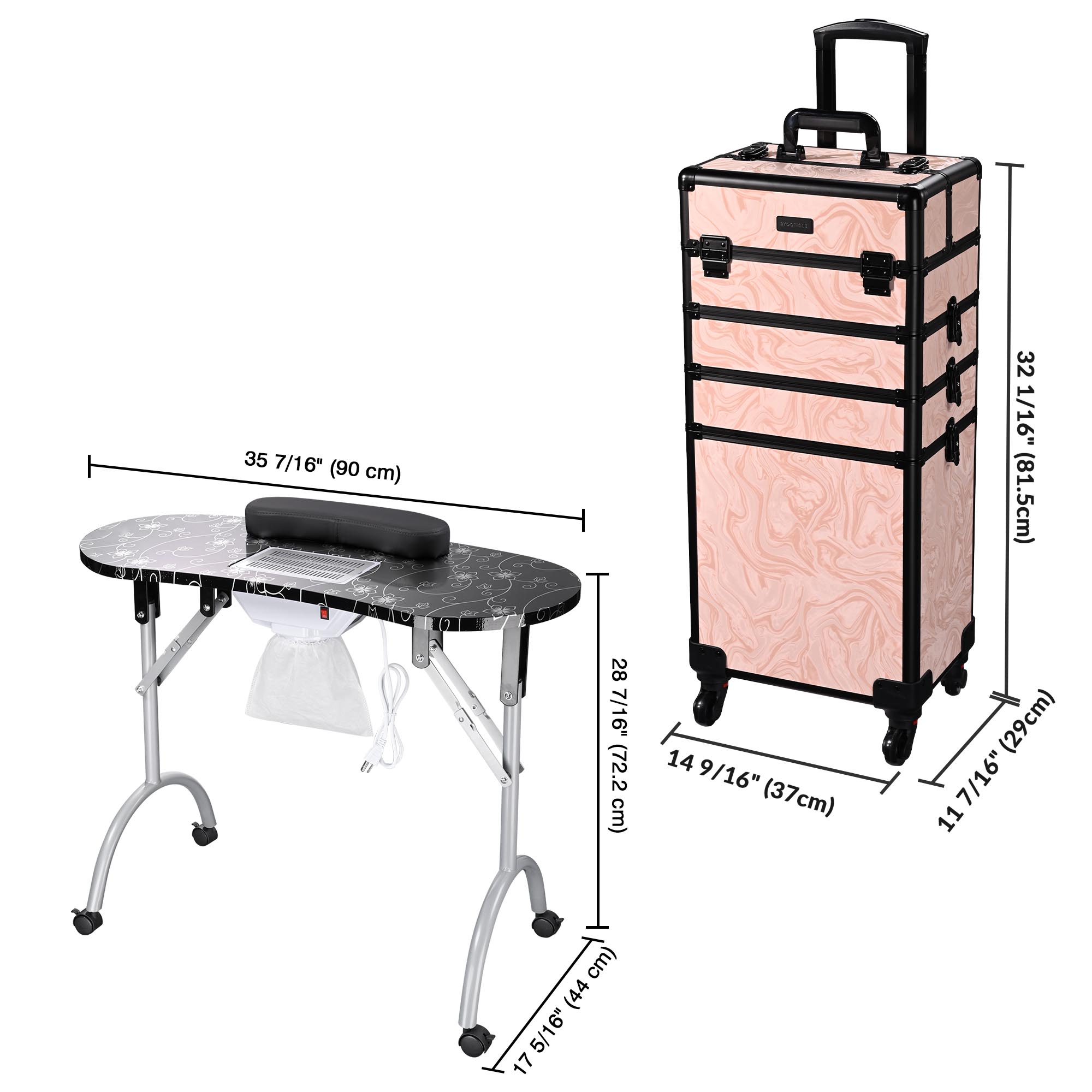 Byootique Mesa de Uñas de Manicura Plegable 4 en 1 Estuche de Tren de Maquillaje Rodante - Imagen 29 de 40