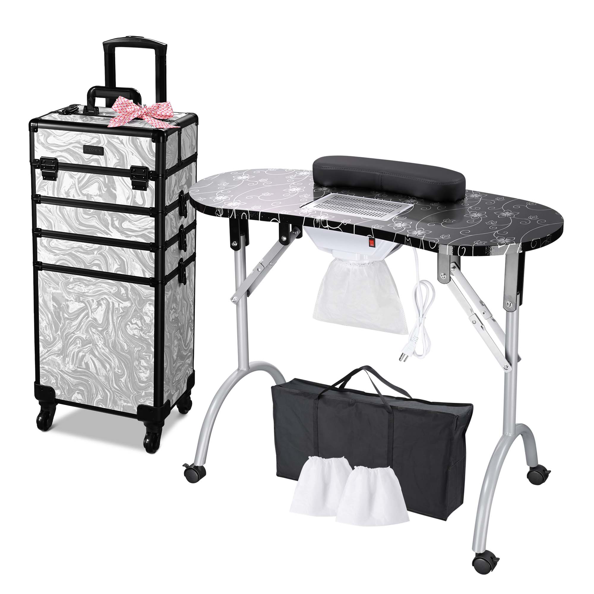 Byootique Mesa de Uñas de Manicura Plegable 4 en 1 Estuche de Tren de Maquillaje Rodante - Imagen 11 de 40
