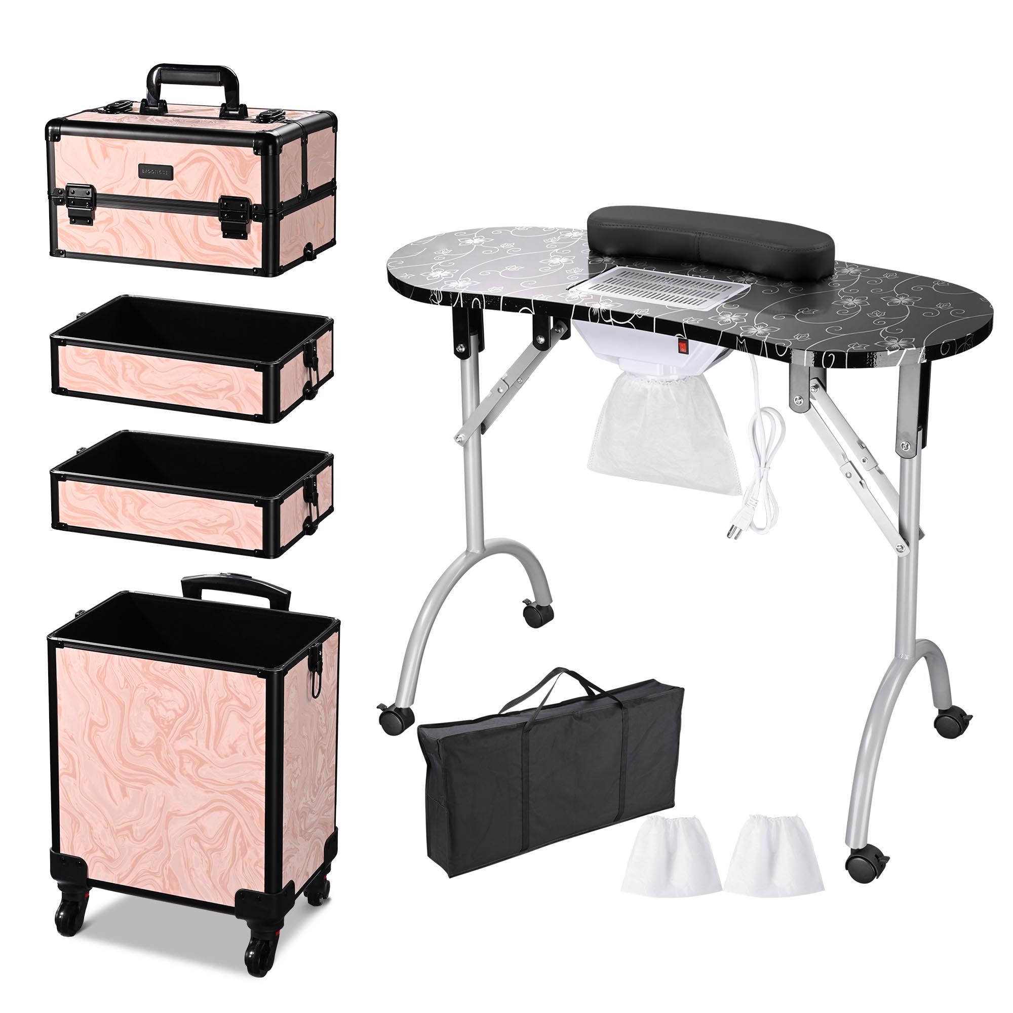 Byootique Mesa de Uñas de Manicura Plegable 4 en 1 Estuche de Tren de Maquillaje Rodante - Imagen 27 de 40