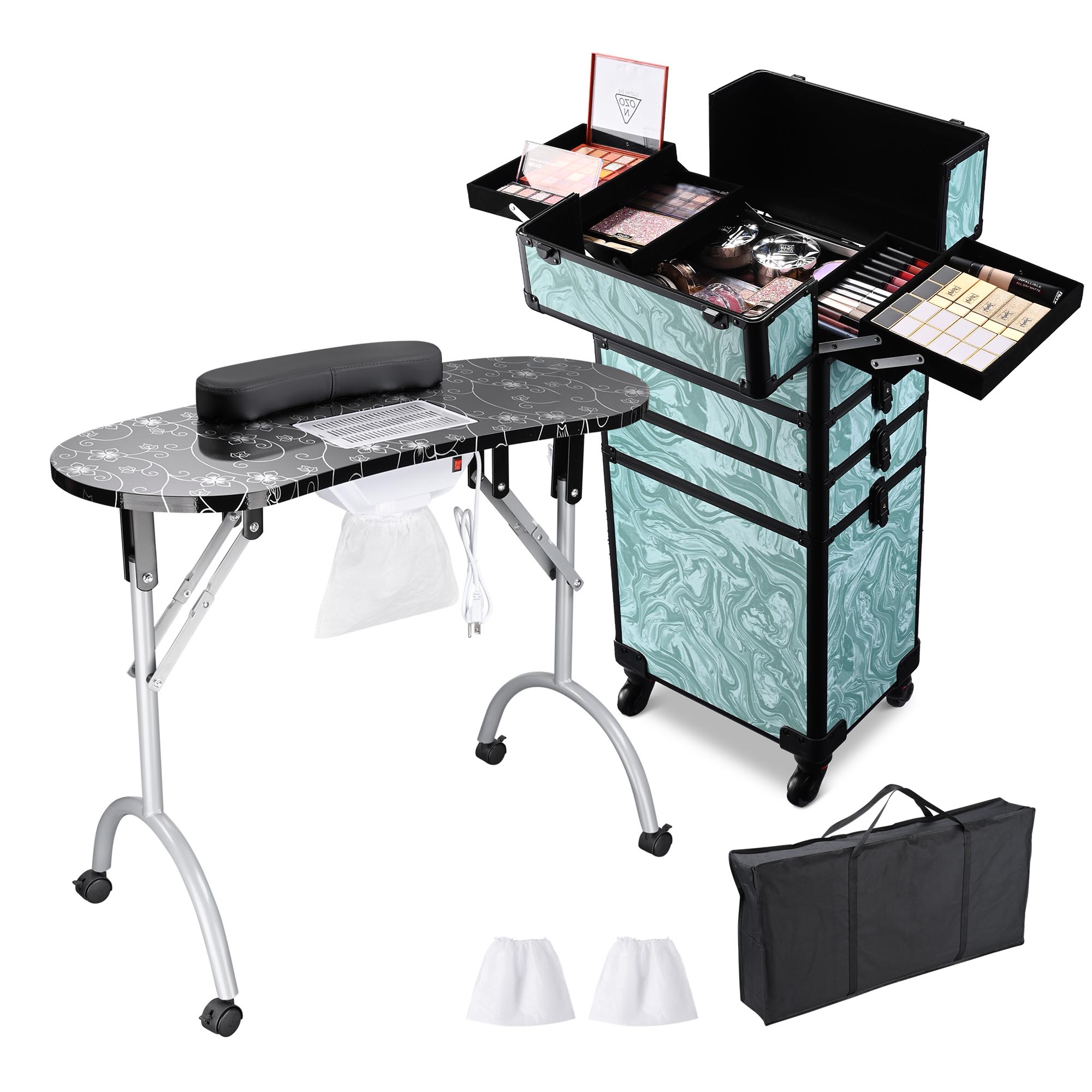 Byootique Mesa de Uñas de Manicura Plegable 4 en 1 Estuche de Tren de Maquillaje Rodante - Imagen 18 de 40