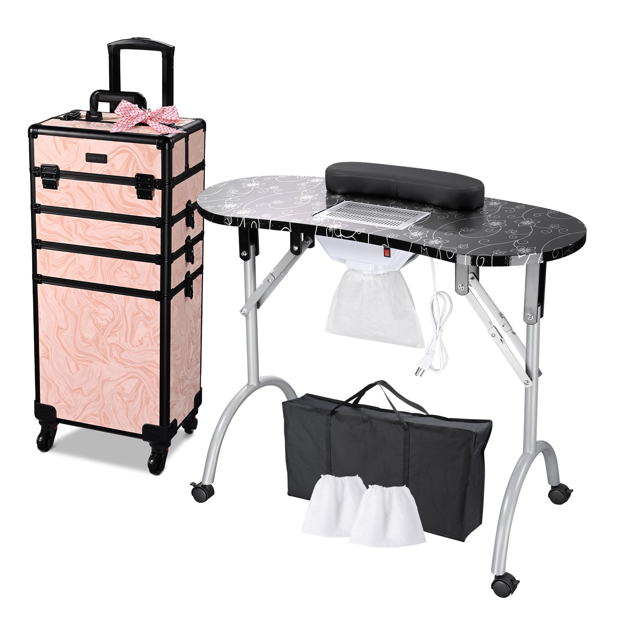 Byootique Mesa de Uñas de Manicura Plegable 4 en 1 Estuche de Tren de Maquillaje Rodante - Imagen 26 de 40