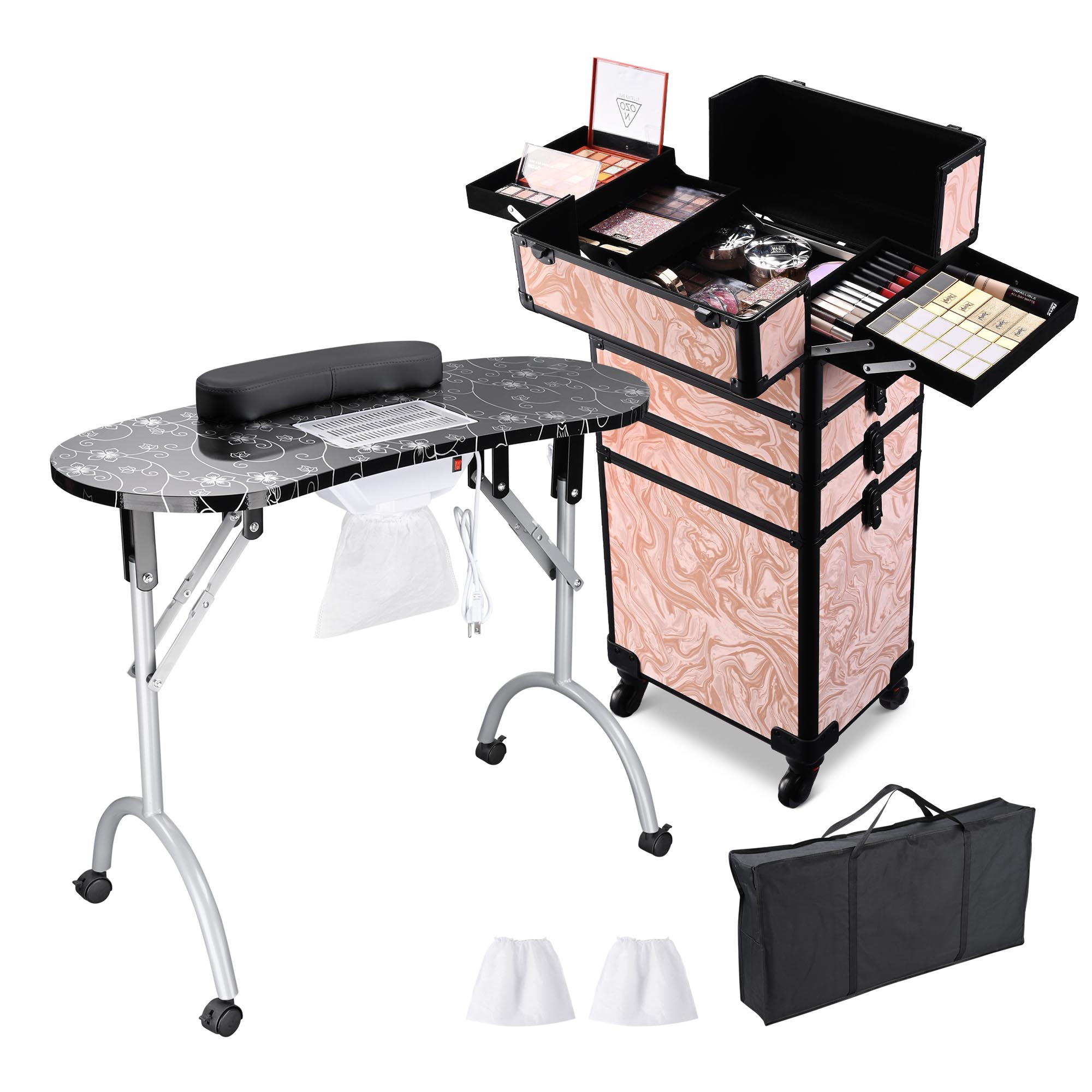 Byootique Mesa de Uñas de Manicura Plegable 4 en 1 Estuche de Tren de Maquillaje Rodante - Imagen 28 de 40
