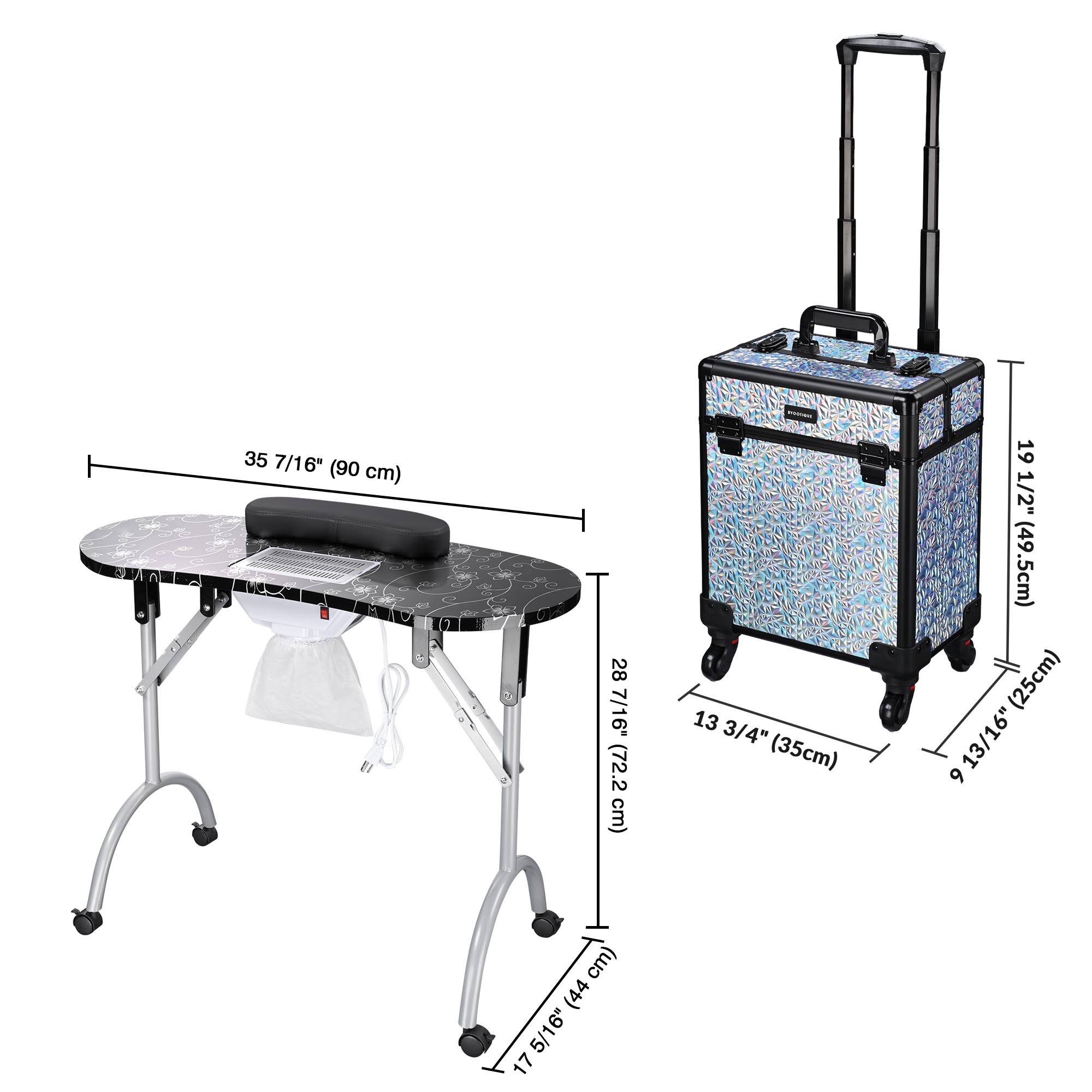 Byootique Mesa de Manicura Escritorio para Uñas y Maquillaje Rodante Tren Estuche Kit - Imagen 34 de 40