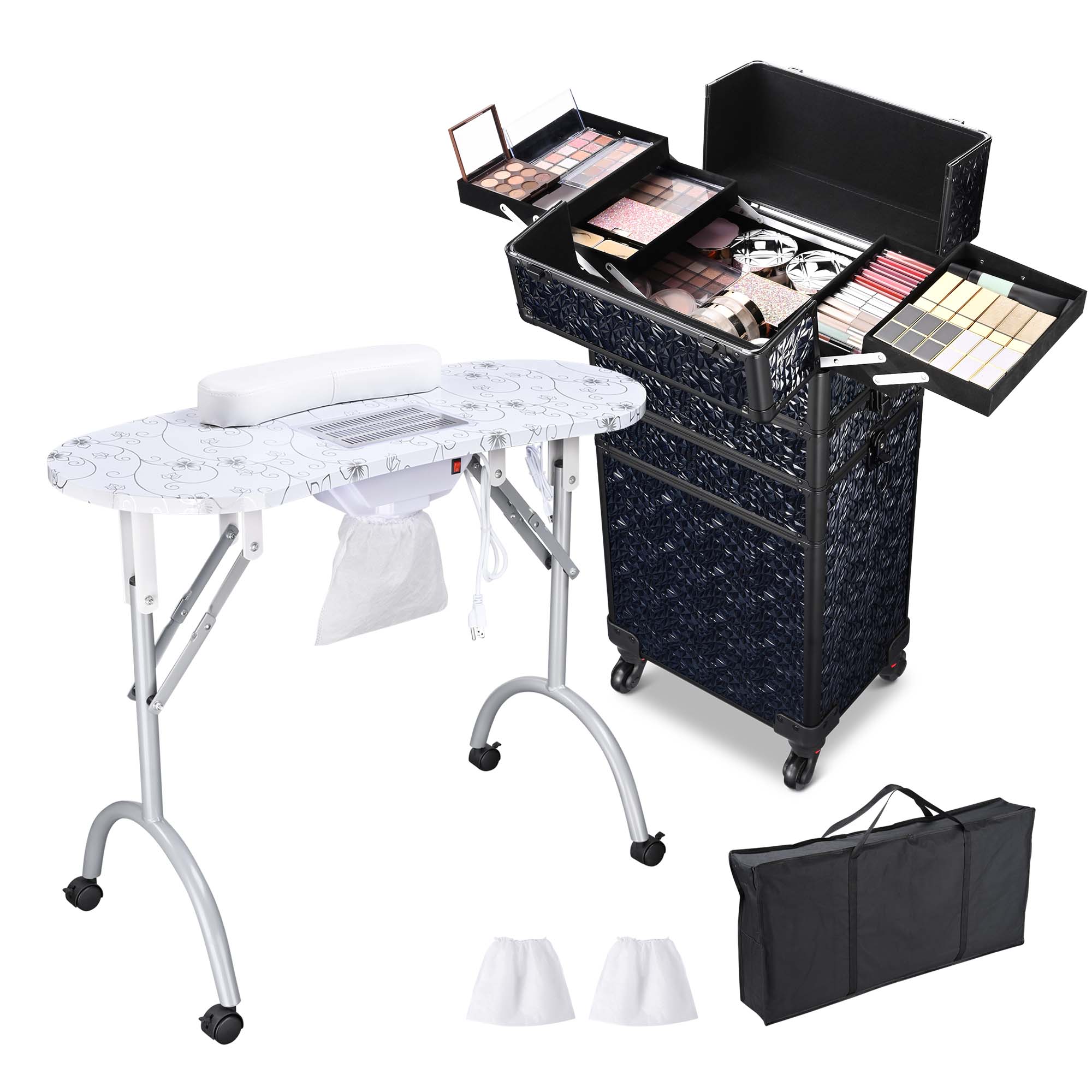 Byootique Mesa de Uñas de Manicura Plegable 4 en 1 Estuche de Tren de Maquillaje Rodante - Imagen 38 de 40