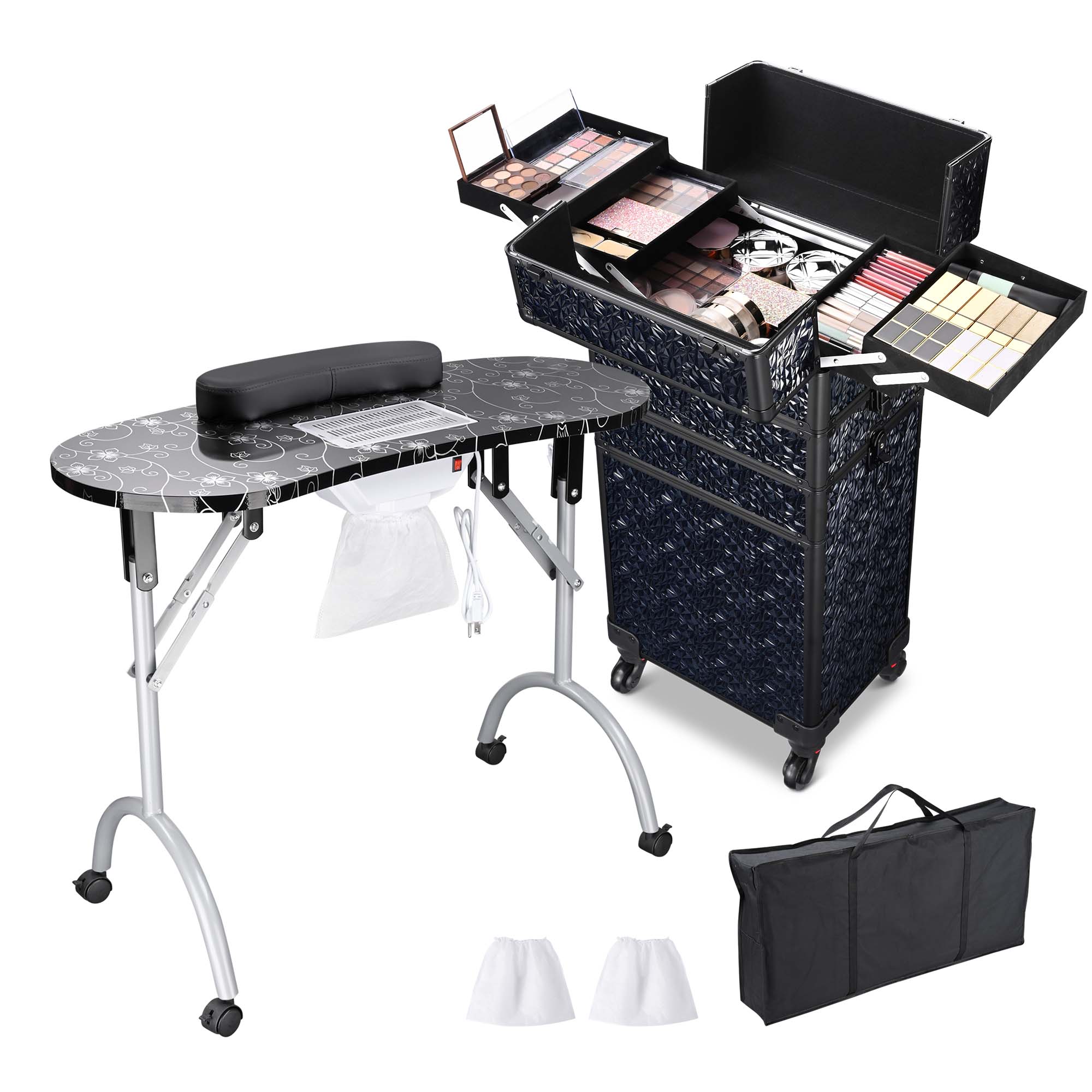 Byootique Mesa de Uñas de Manicura Plegable 4 en 1 Estuche de Tren de Maquillaje Rodante - Imagen 8 de 40
