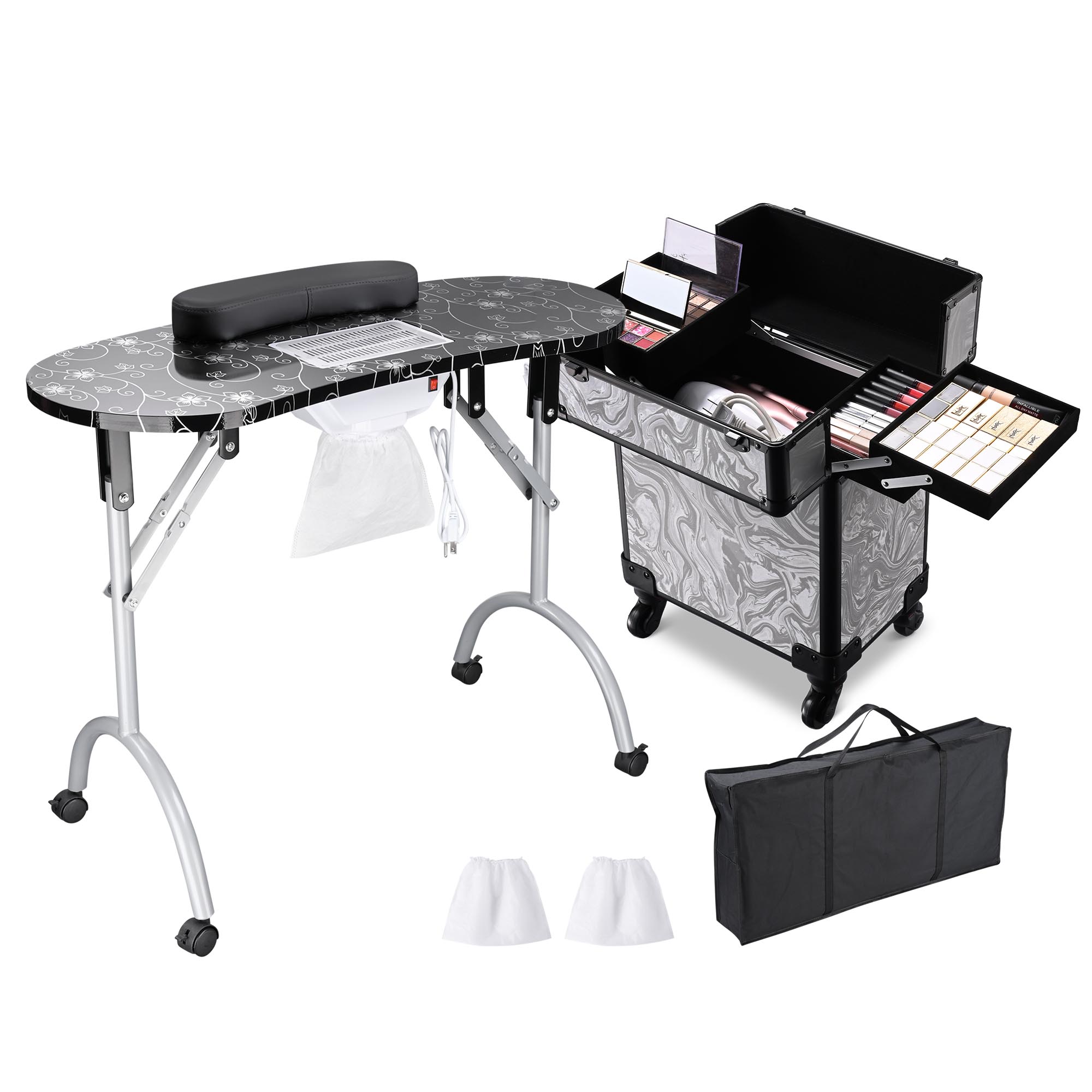 Byootique Mesa de Manicura Escritorio para Uñas y Maquillaje Rodante Tren Estuche Kit - Imagen 8 de 40