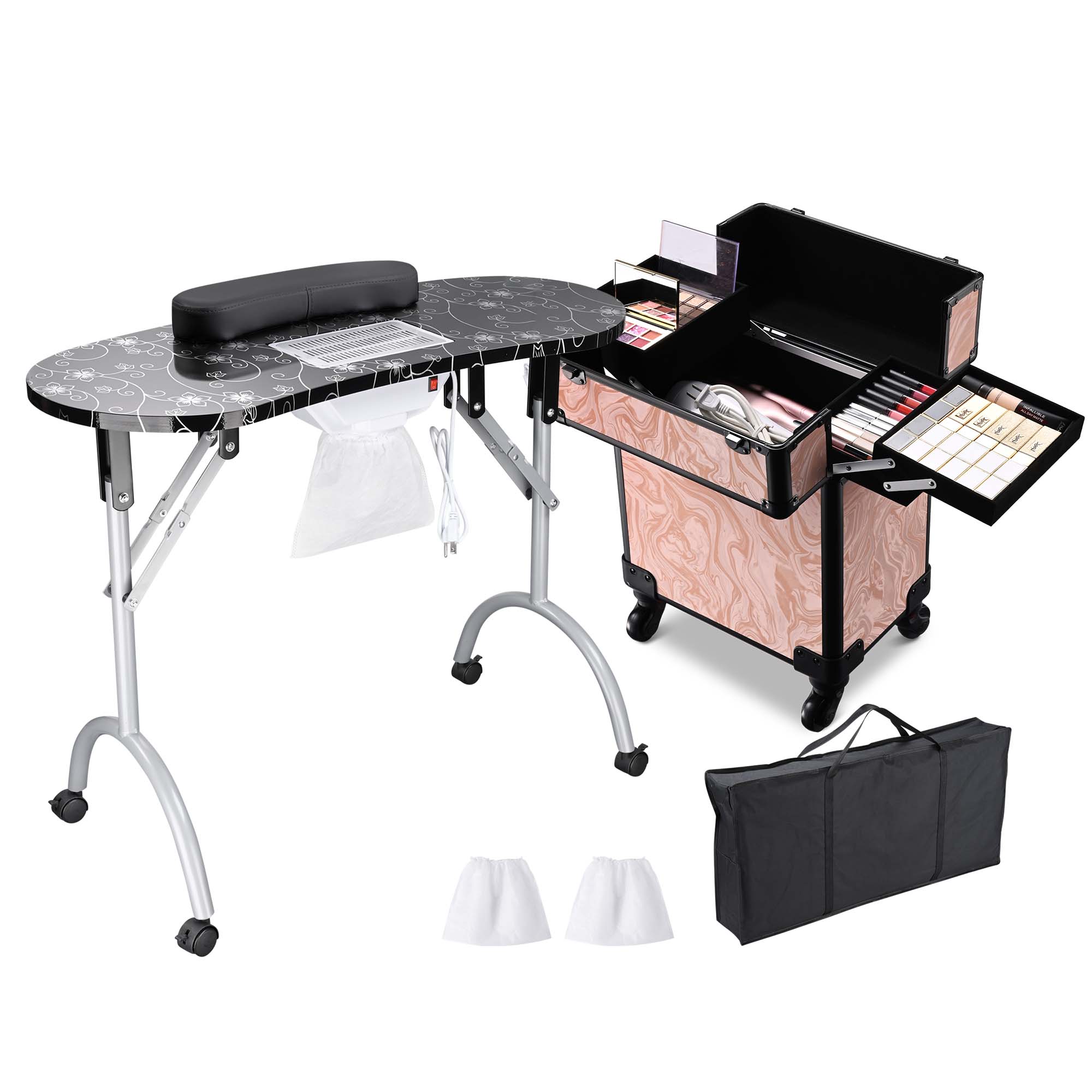 Byootique Mesa de Manicura Escritorio para Uñas y Maquillaje Rodante Tren Estuche Kit - Imagen 28 de 40