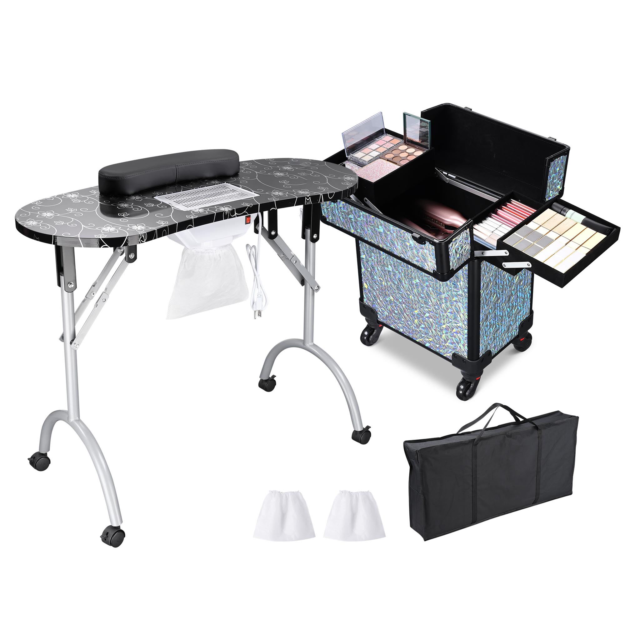 Byootique Mesa de Manicura Escritorio para Uñas y Maquillaje Rodante Tren Estuche Kit - Imagen 33 de 40