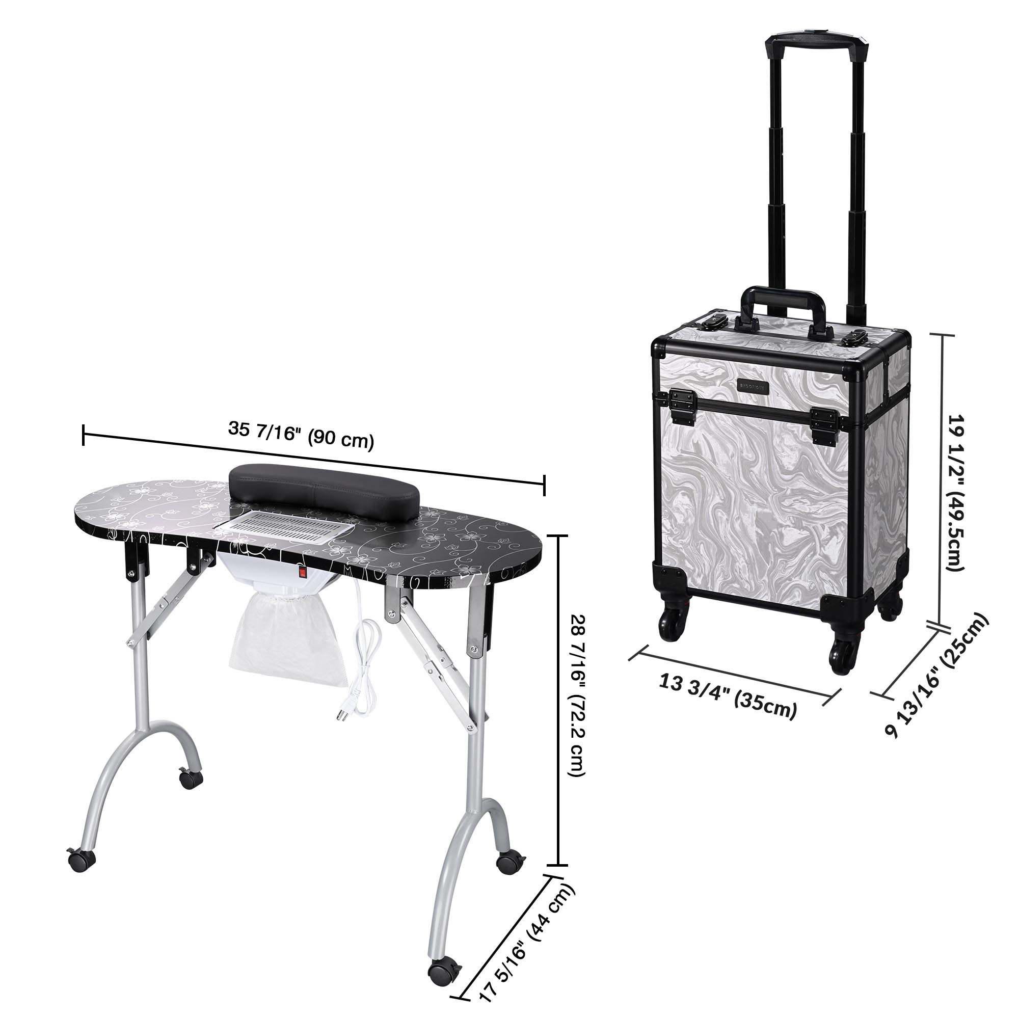 Byootique Mesa de Manicura Escritorio para Uñas y Maquillaje Rodante Tren Estuche Kit - Imagen 9 de 40
