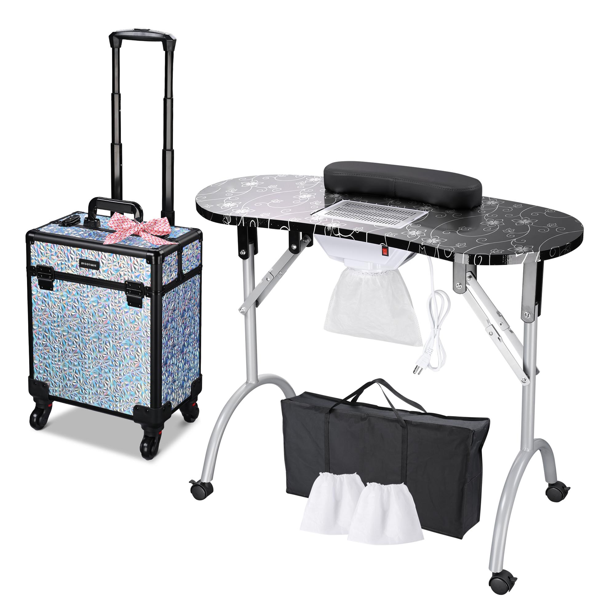 Byootique Mesa de Manicura Escritorio para Uñas y Maquillaje Rodante Tren Estuche Kit - Imagen 31 de 40
