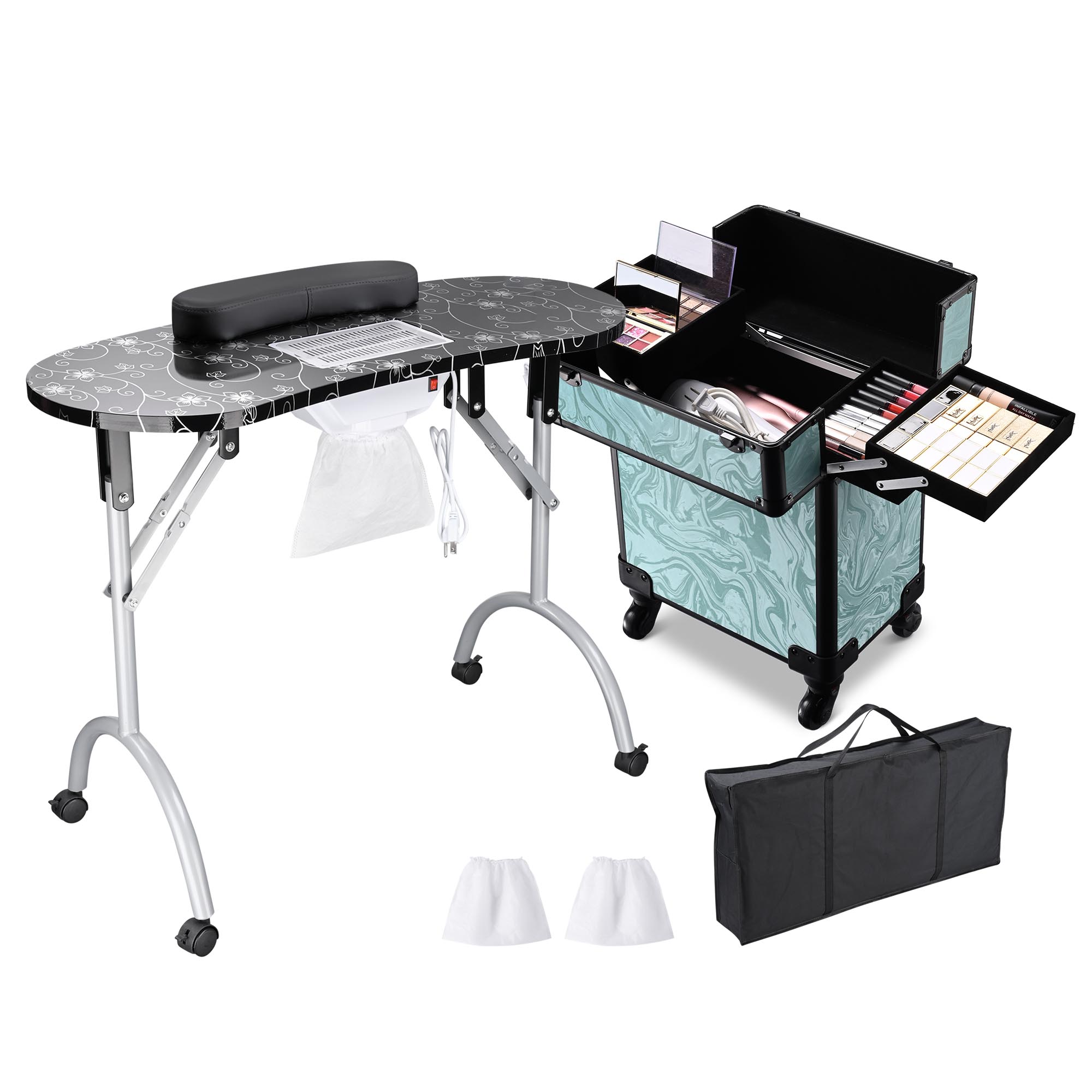 Byootique Mesa de Manicura Escritorio para Uñas y Maquillaje Rodante Tren Estuche Kit - Imagen 13 de 40
