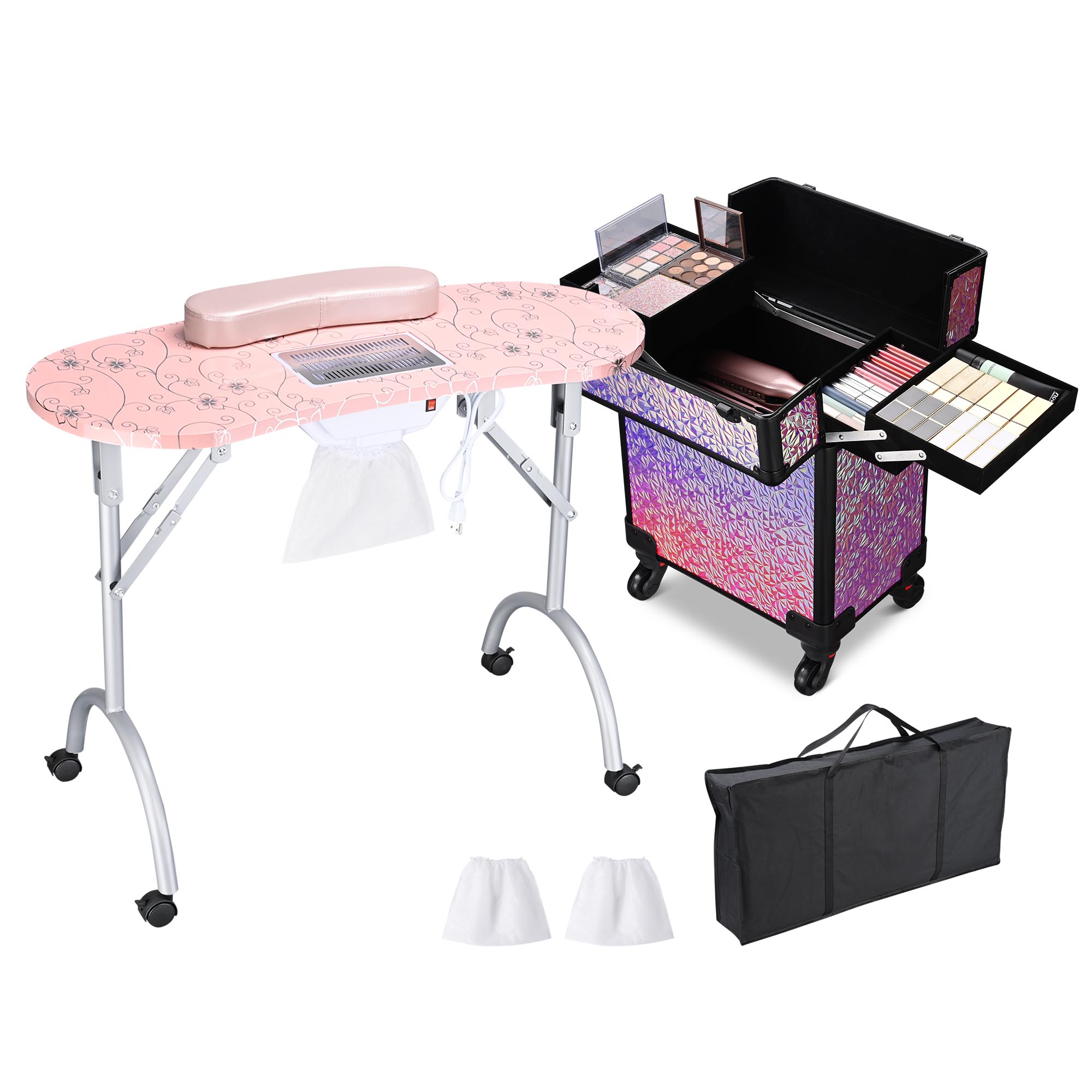 Byootique Mesa de Manicura Escritorio para Uñas y Maquillaje Rodante Tren Estuche Kit - Imagen 23 de 40