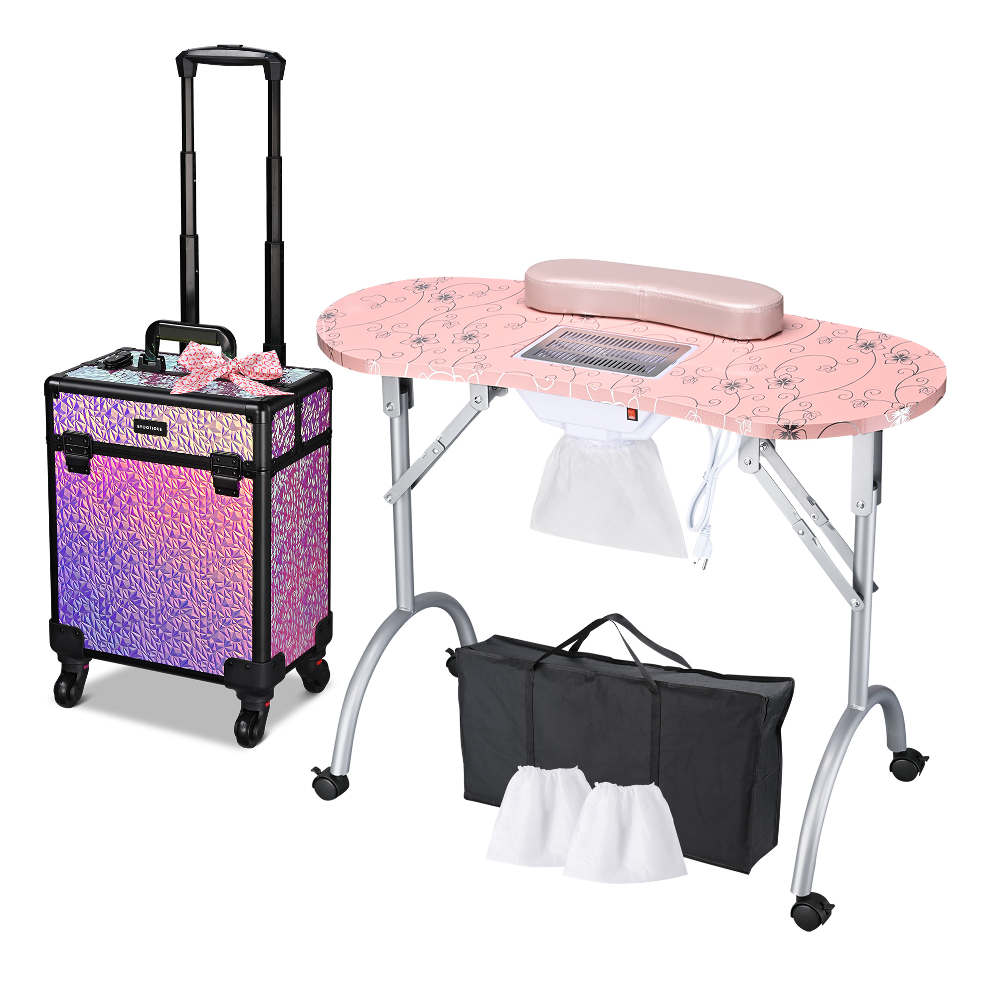 Byootique Mesa de Manicura Escritorio para Uñas y Maquillaje Rodante Tren Estuche Kit - Imagen 21 de 40
