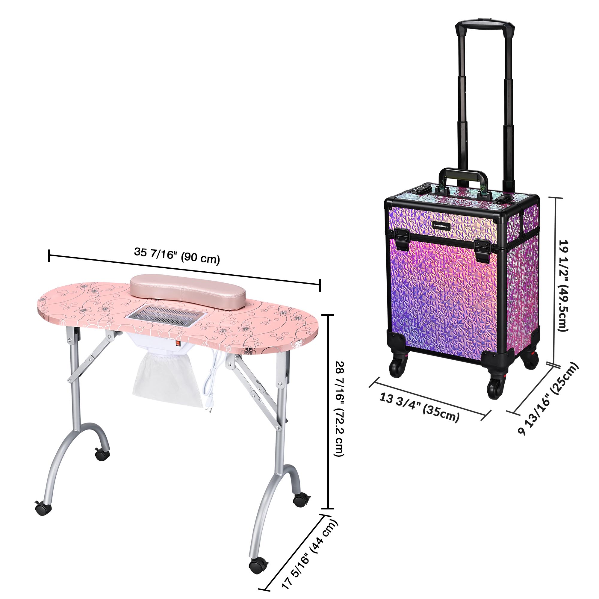Byootique Mesa de Manicura Escritorio para Uñas y Maquillaje Rodante Tren Estuche Kit - Imagen 24 de 40