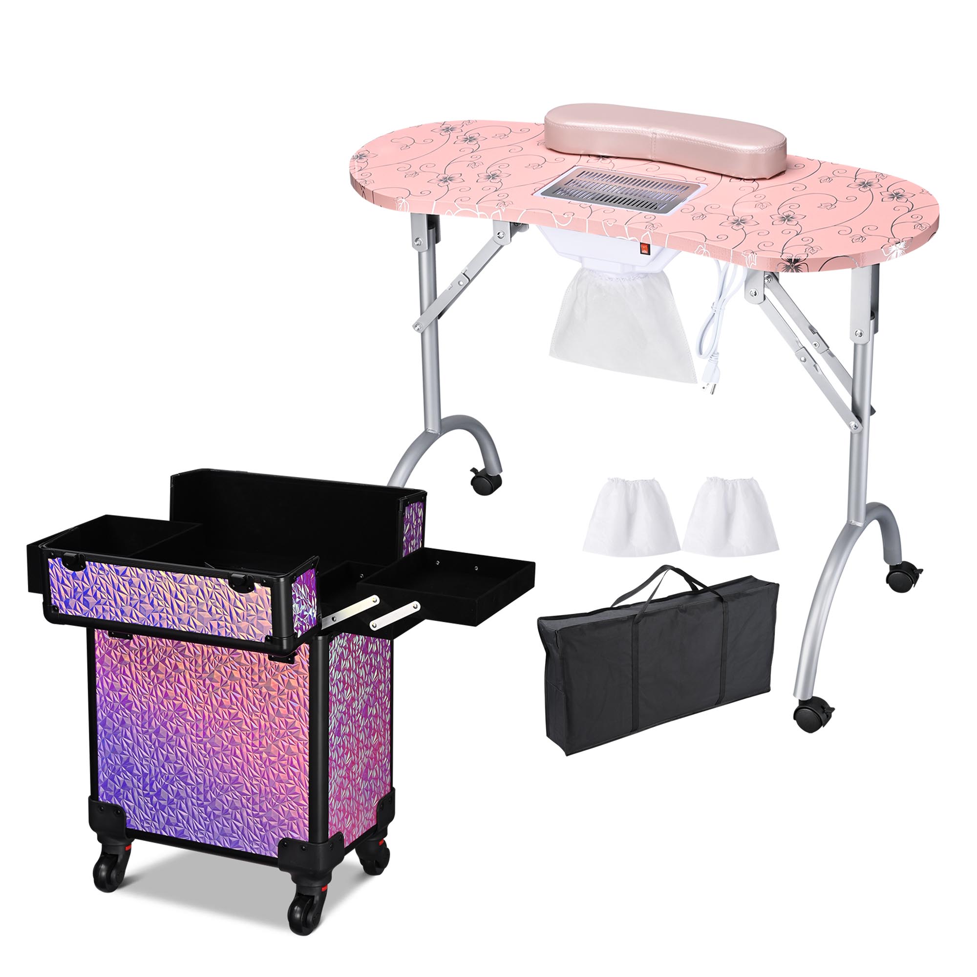 Byootique Mesa de Manicura Escritorio para Uñas y Maquillaje Rodante Tren Estuche Kit - Imagen 22 de 40