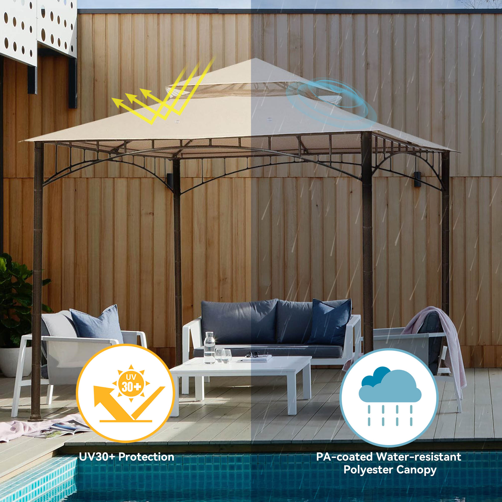 10.6x10.6' Gazebo Top Replacement for 2 Tier Summer Veranda Frame Canopy Garden - Picture 5 of 16