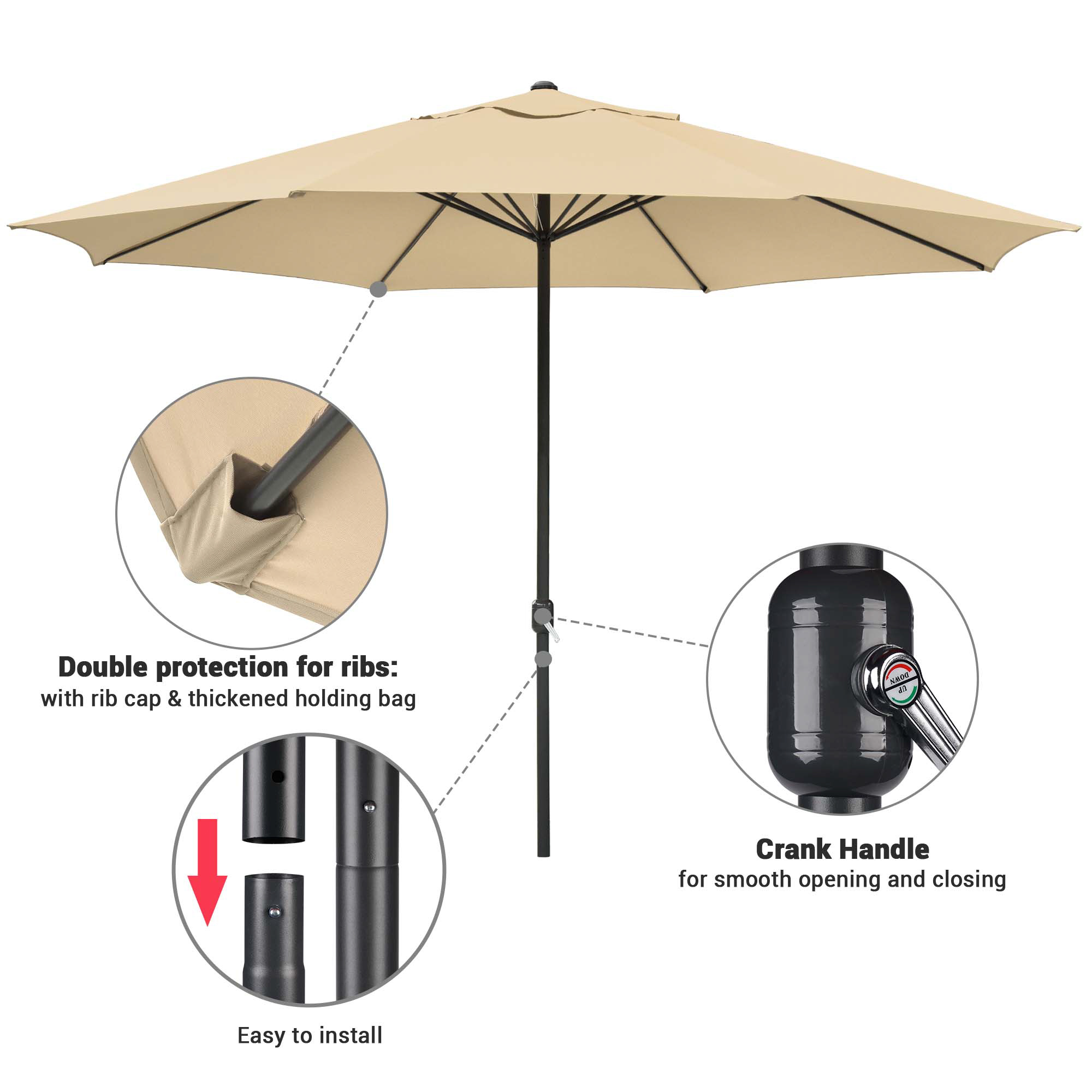 13' FT Sun Shade Patio Aluminum Umbrella UV30+ Outdoor Market Garden Beach Deck - Picture 34 of 35