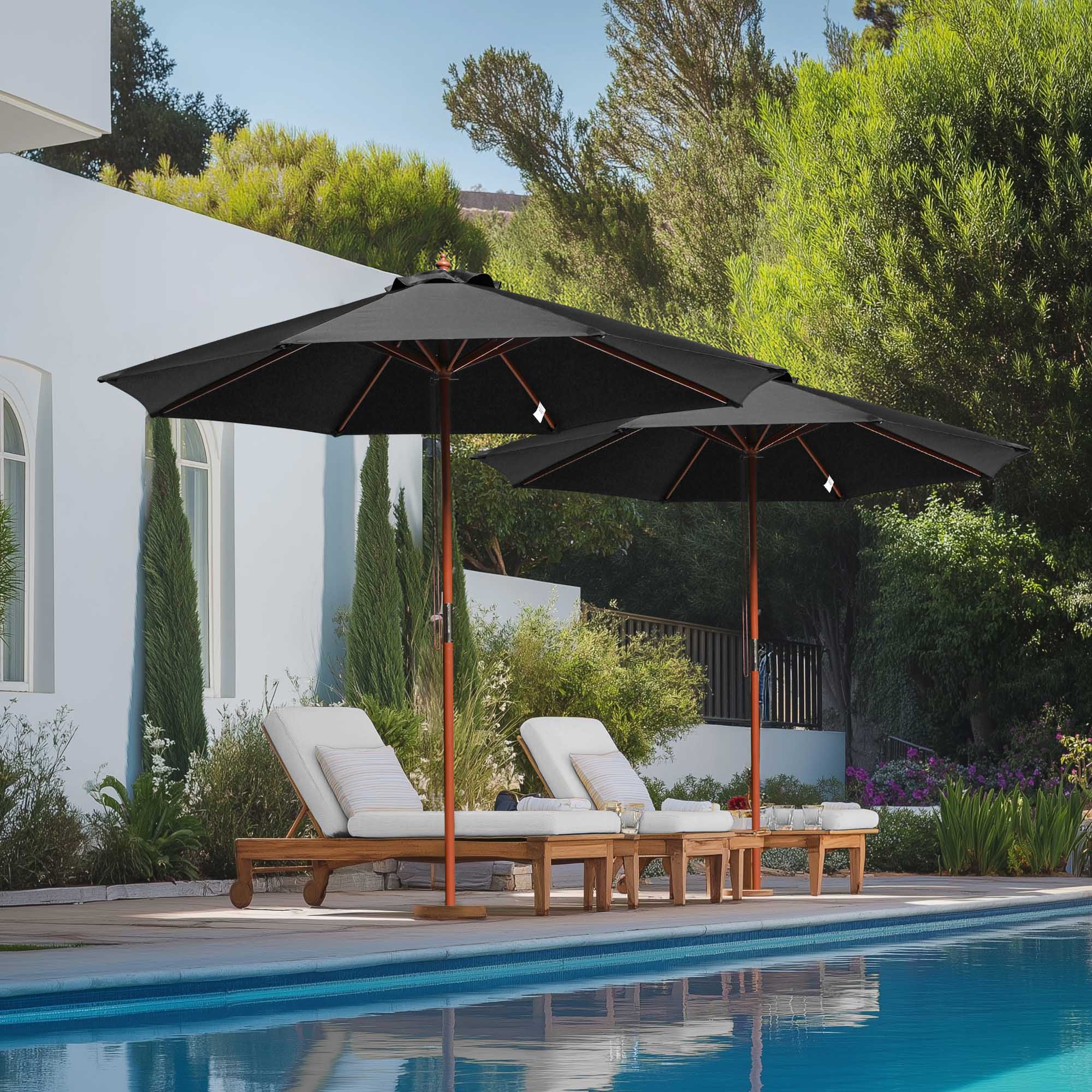 9' 13' Outdoor Patio Wood Umbrella Wooden Pole Market Beach Garden Sun Shade - Picture 34 of 67
